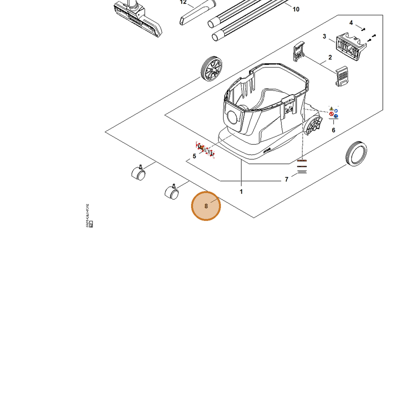 STIHL part SE01-007-2100 — IPL diagram snippet (6x zoom, amber highlight)