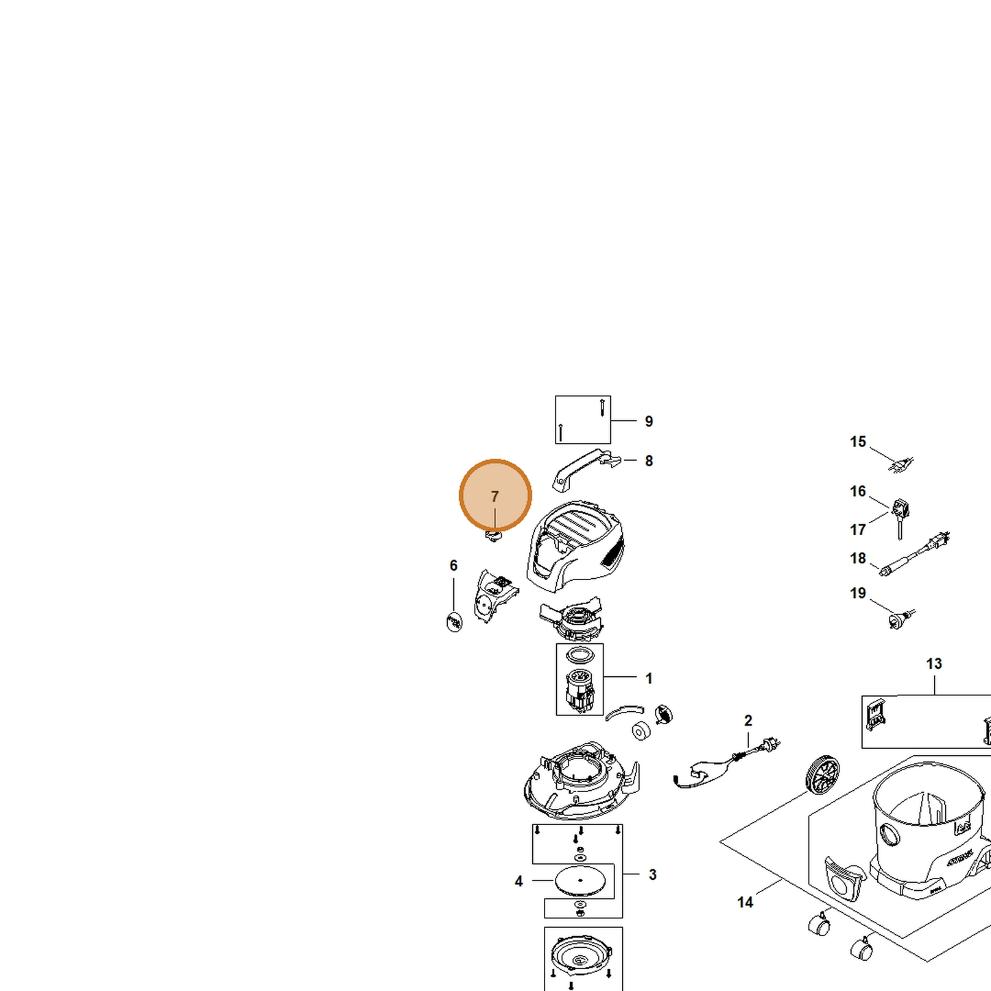 STIHL part SE01-430-0500 — IPL diagram snippet (6x zoom, amber highlight)