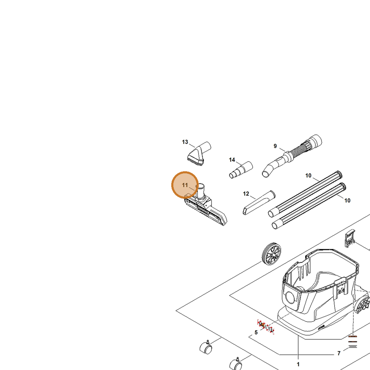 STIHL part SE01-500-2500 — IPL diagram snippet (6x zoom, amber highlight)