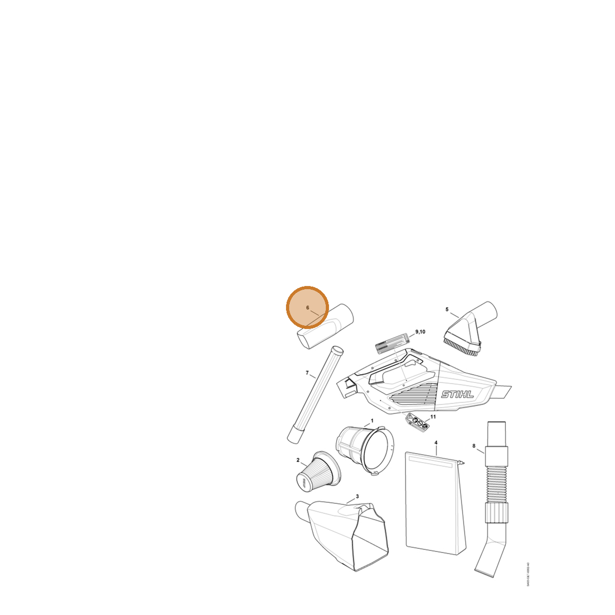 STIHL part SE01-502-2200 — IPL diagram snippet (6x zoom, amber highlight)