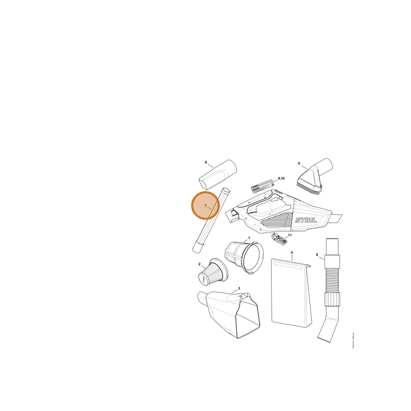 STIHL part SE01-503-1600 — IPL diagram snippet (6x zoom, amber highlight)