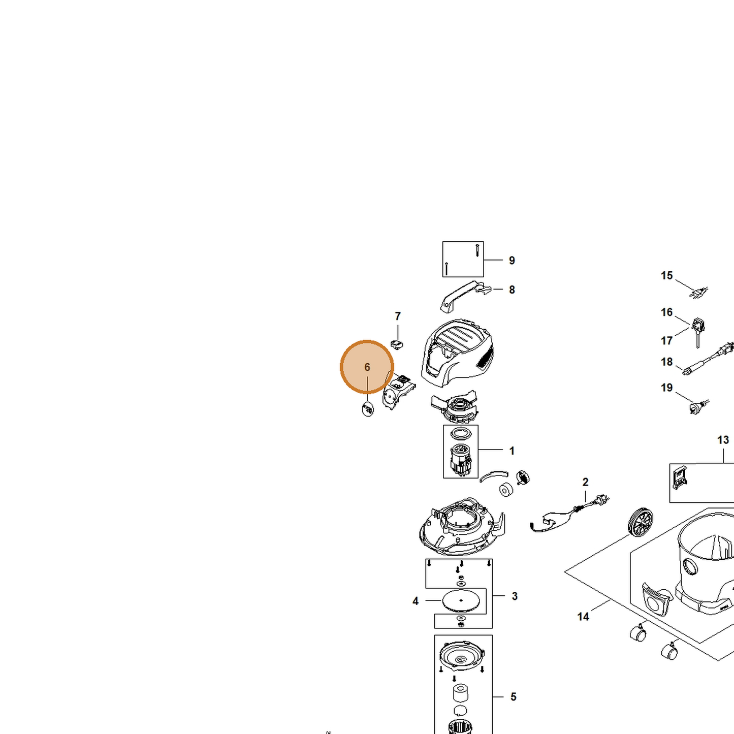 STIHL part SE01-967-1500 — IPL diagram snippet (6x zoom, amber highlight)
