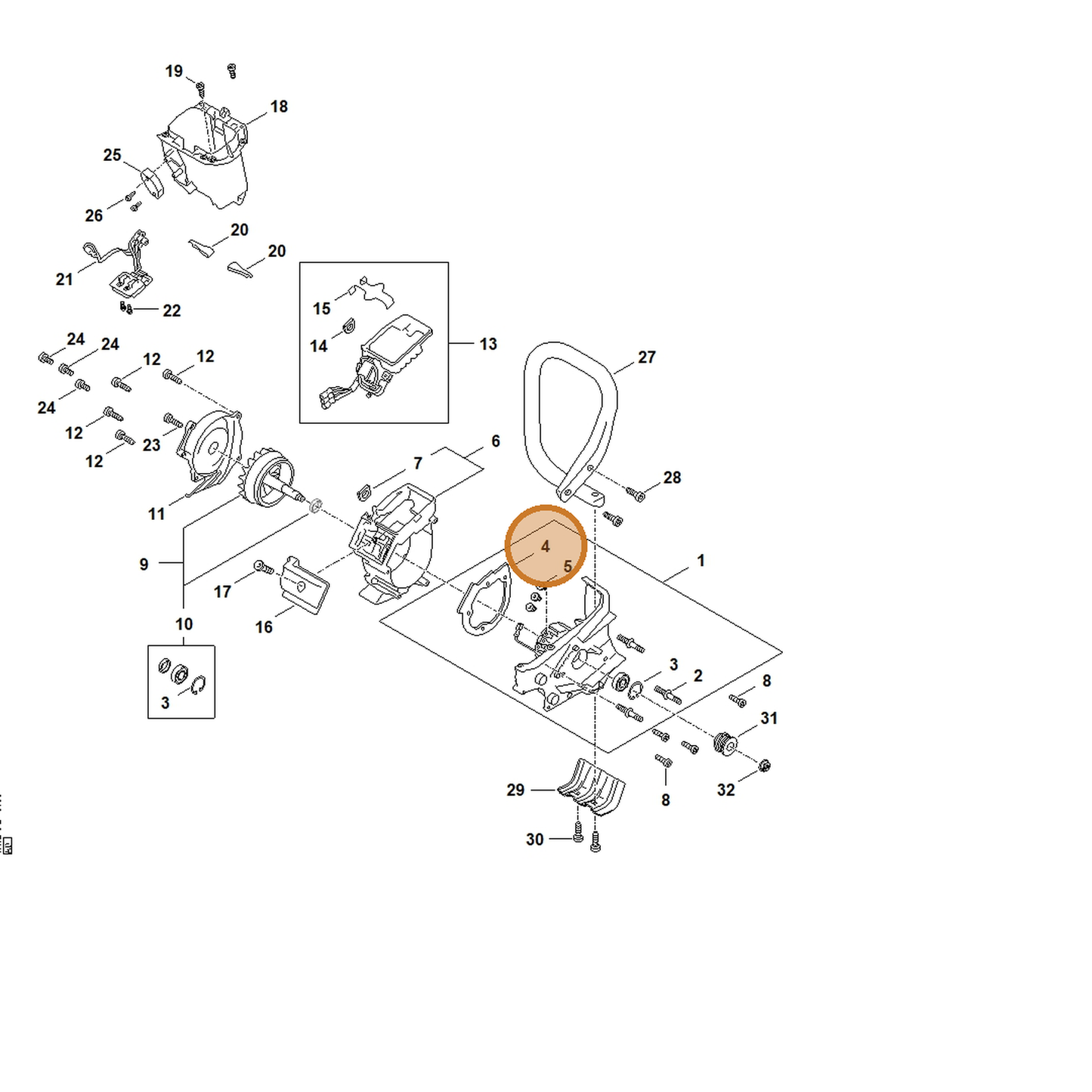STIHL part TA02-029-0500 — IPL diagram snippet (6x zoom, amber highlight)