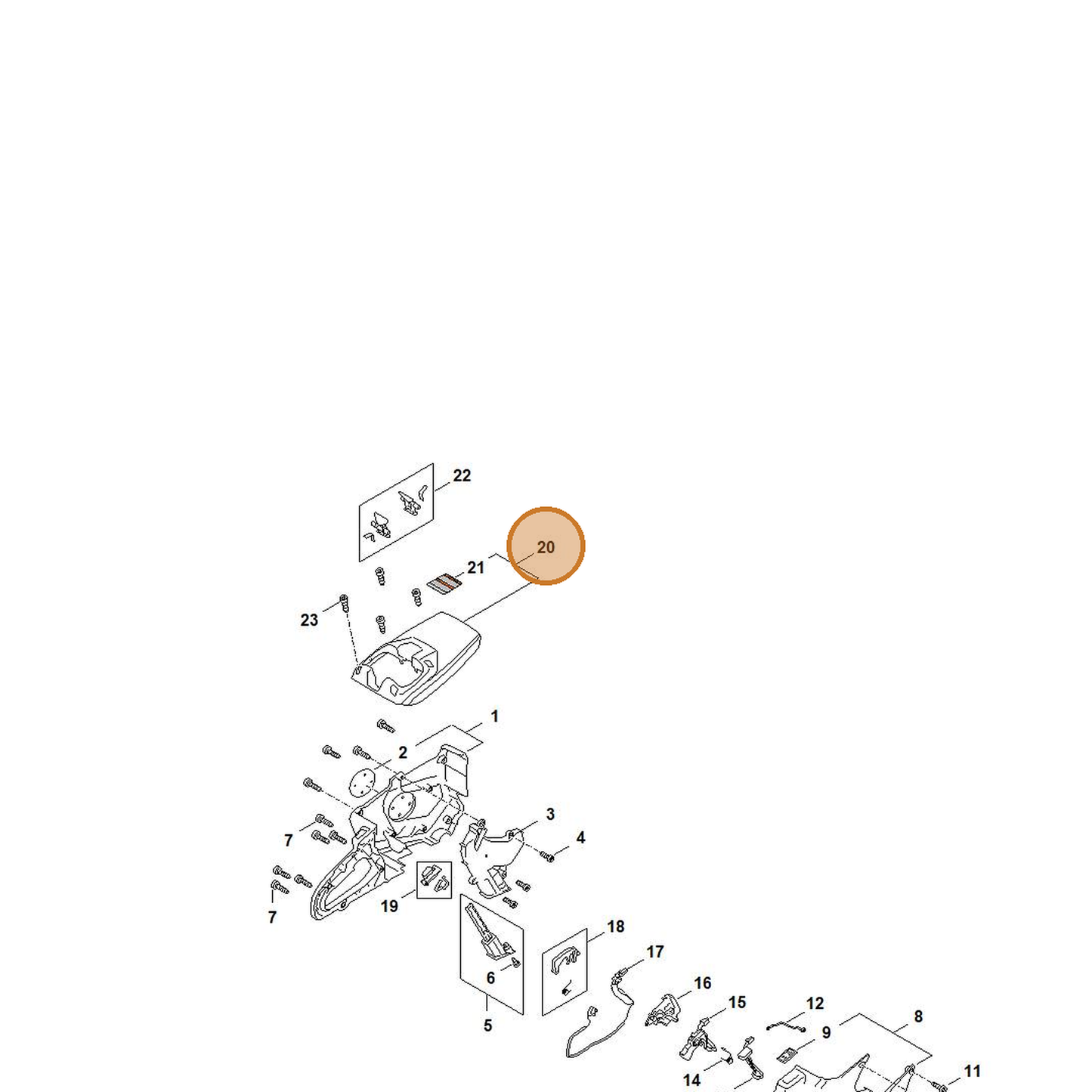 STIHL part TA02-080-1601 — IPL diagram snippet (6x zoom, amber highlight)