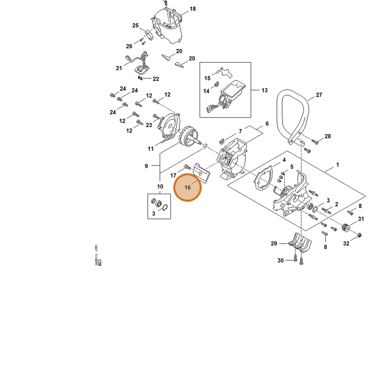 STIHL part TA02-141-3400 — IPL diagram snippet (6x zoom, amber highlight)