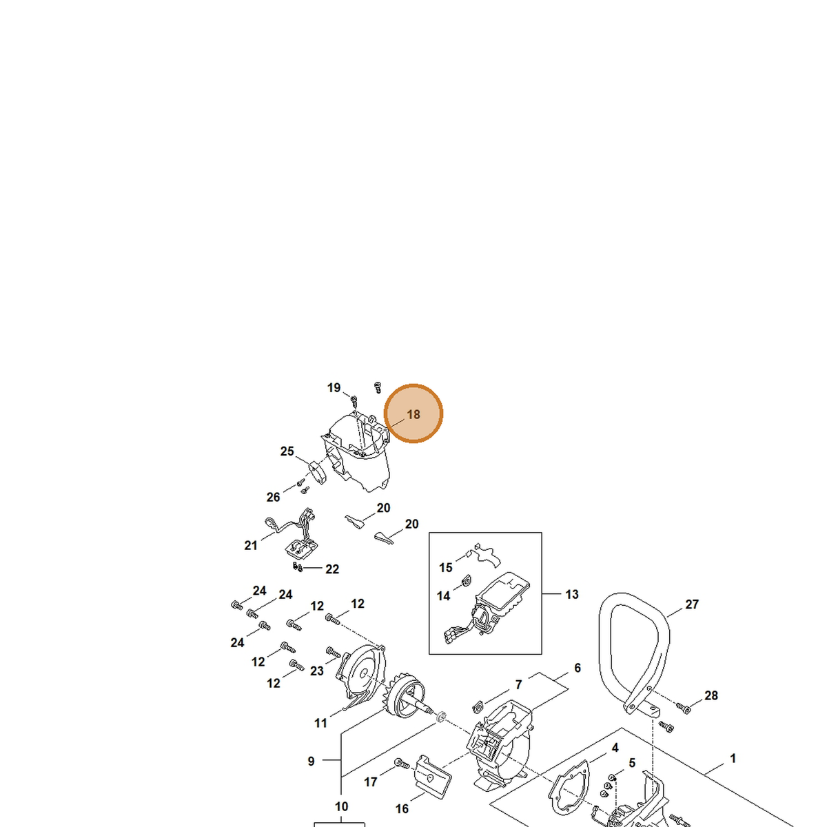 STIHL part TA02-403-3200 — IPL diagram snippet (6x zoom, amber highlight)