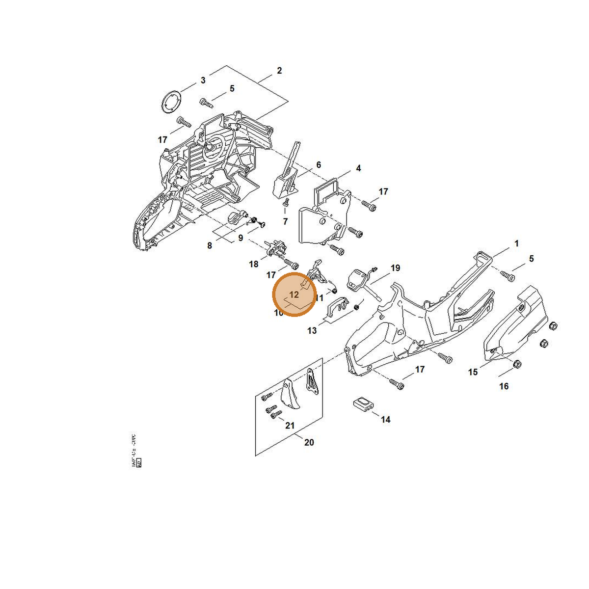 STIHL part TA02-430-2100 — IPL diagram snippet (6x zoom, amber highlight)
