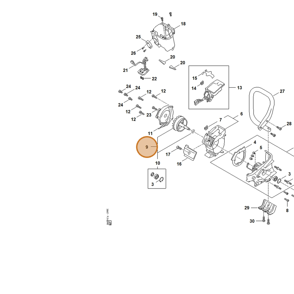 STIHL part TA02-600-1100 — IPL diagram snippet (6x zoom, amber highlight)