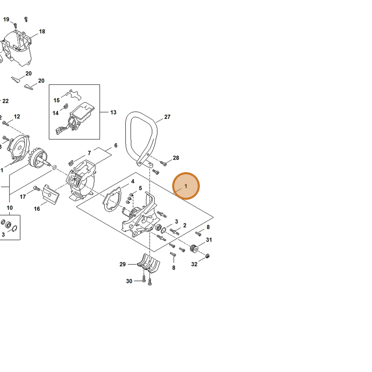 STIHL part TA02-600-1601 — IPL diagram snippet (6x zoom, amber highlight)