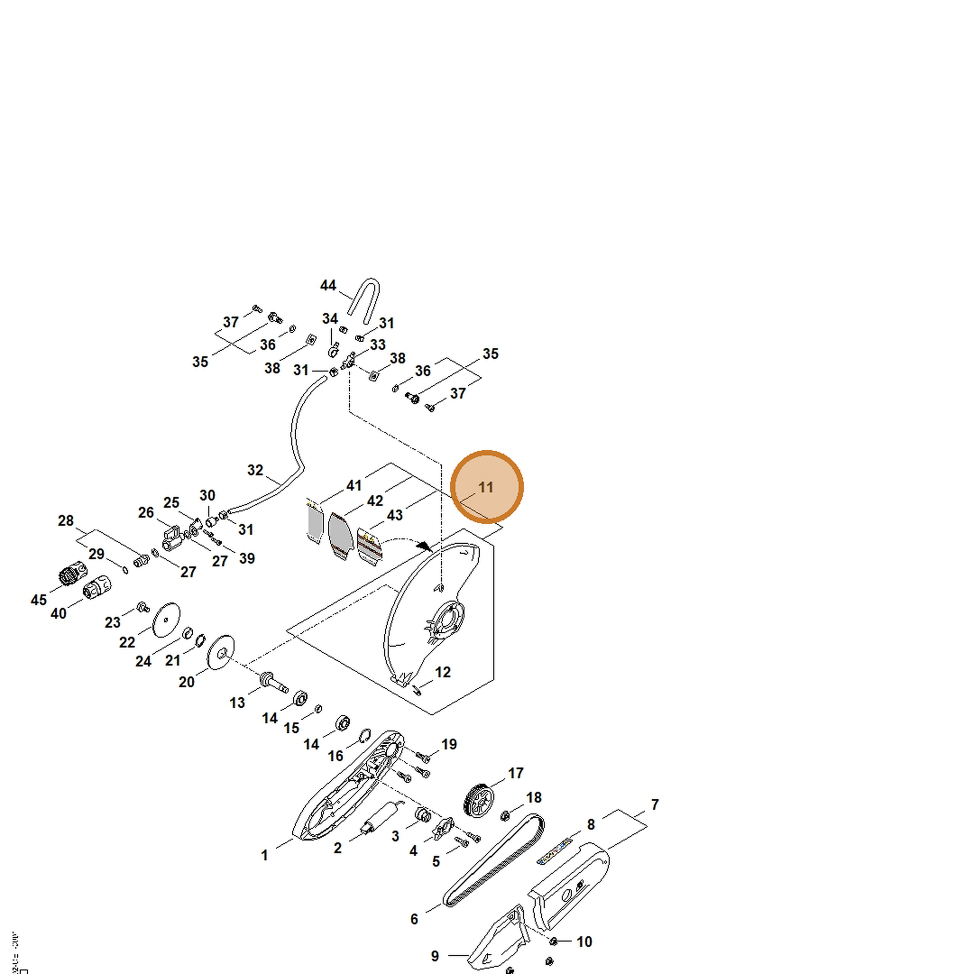 STIHL part TA02-700-8111 — IPL diagram snippet (6x zoom, amber highlight)