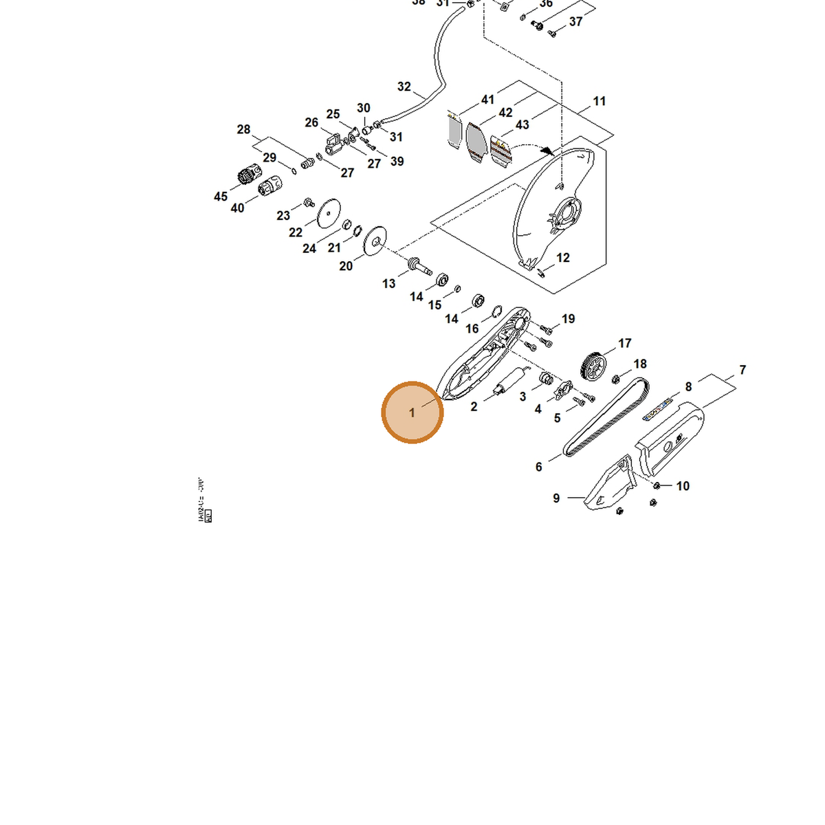 STIHL part TA02-701-0205 — IPL diagram snippet (6x zoom, amber highlight)