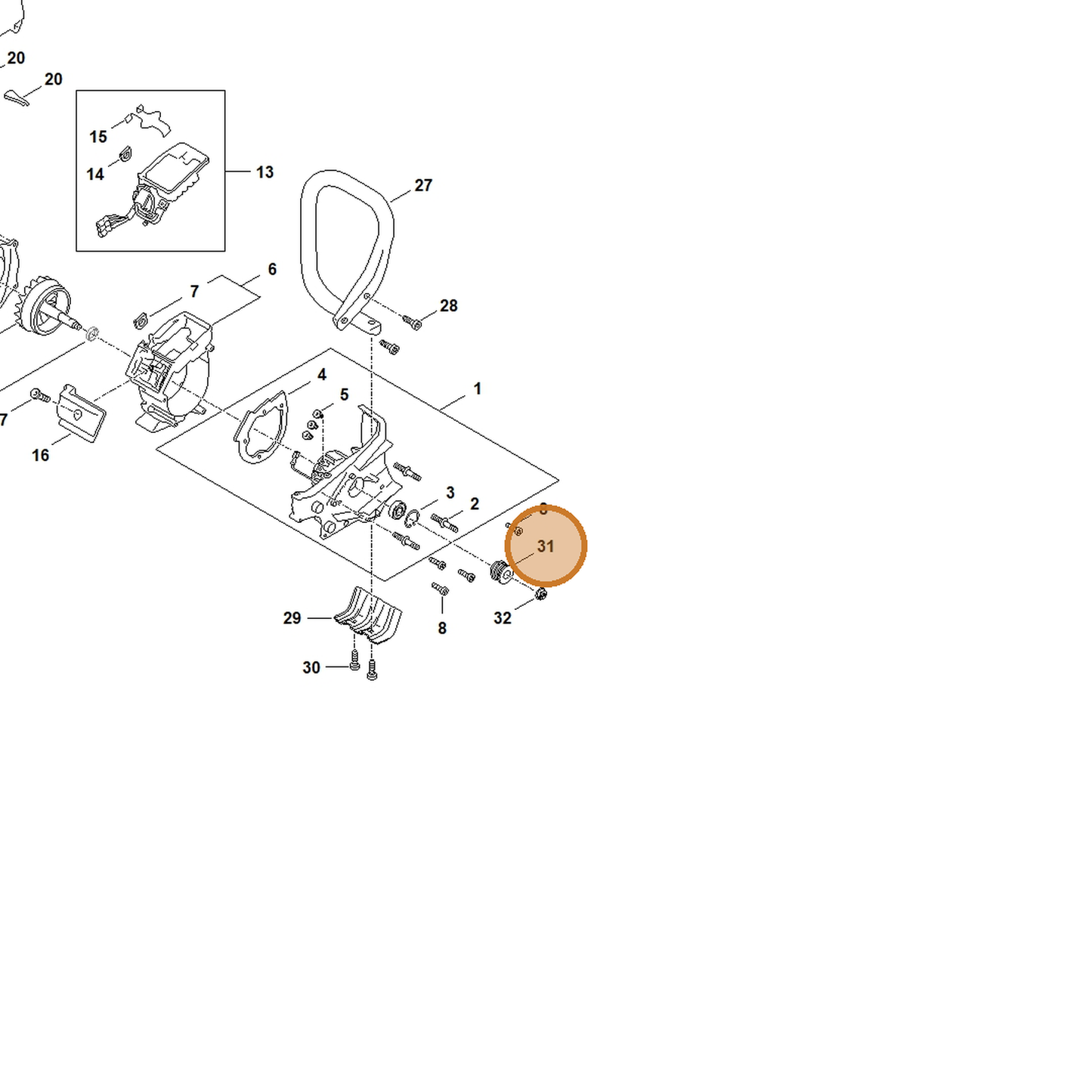 STIHL part TA02-764-8505 — IPL diagram snippet (6x zoom, amber highlight)