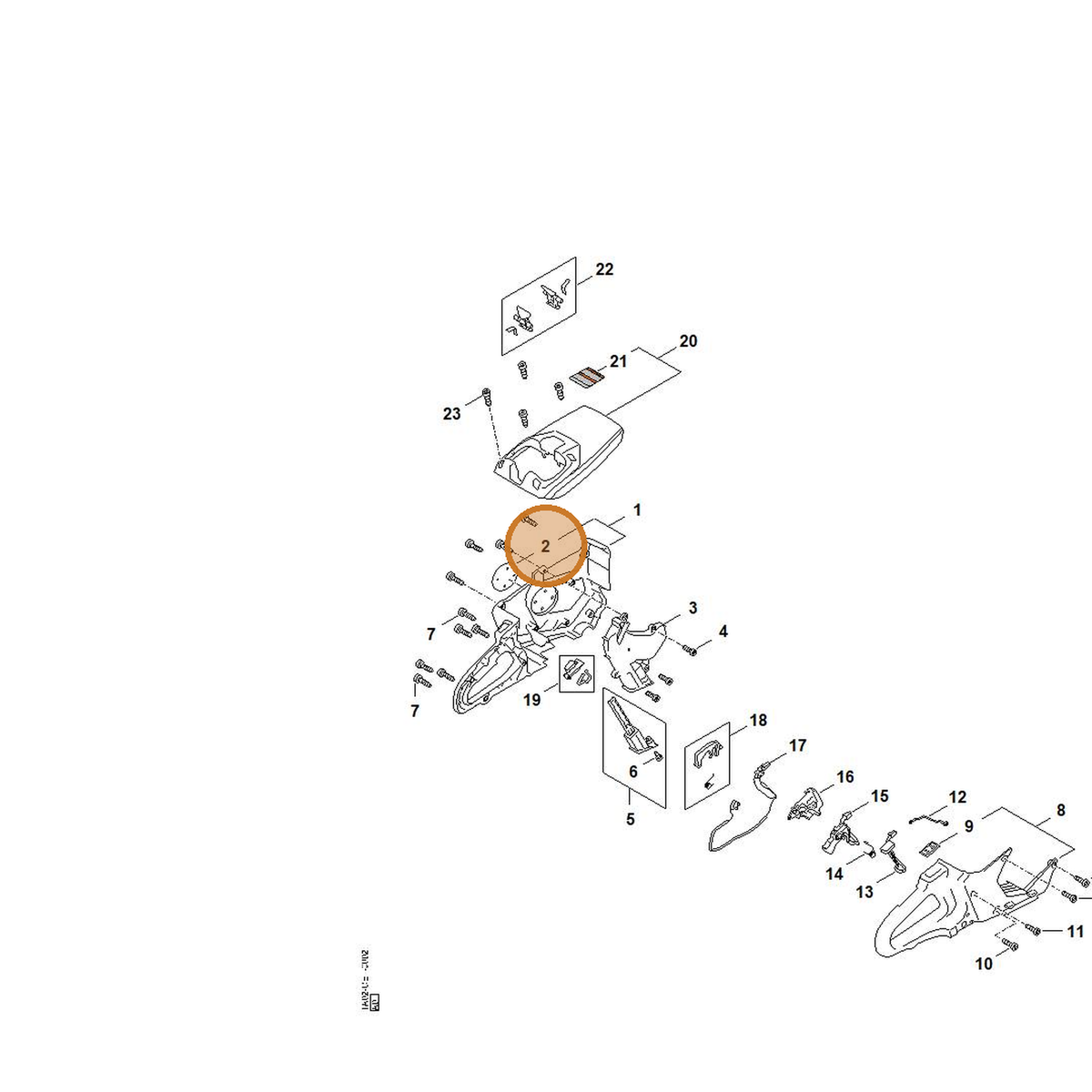 STIHL part TA02-967-1505 — IPL diagram snippet (6x zoom, amber highlight)