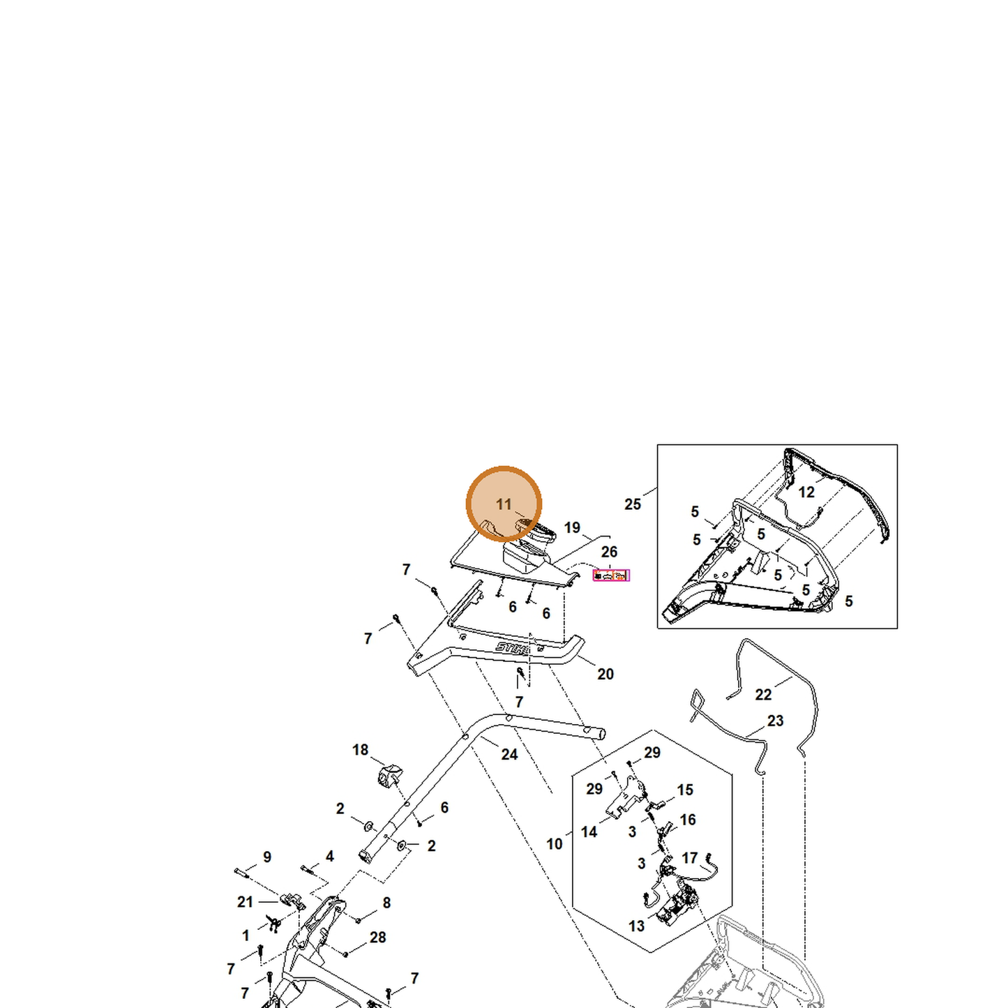 STIHL part WA41-430-3500 — IPL diagram snippet (6x zoom, amber highlight)