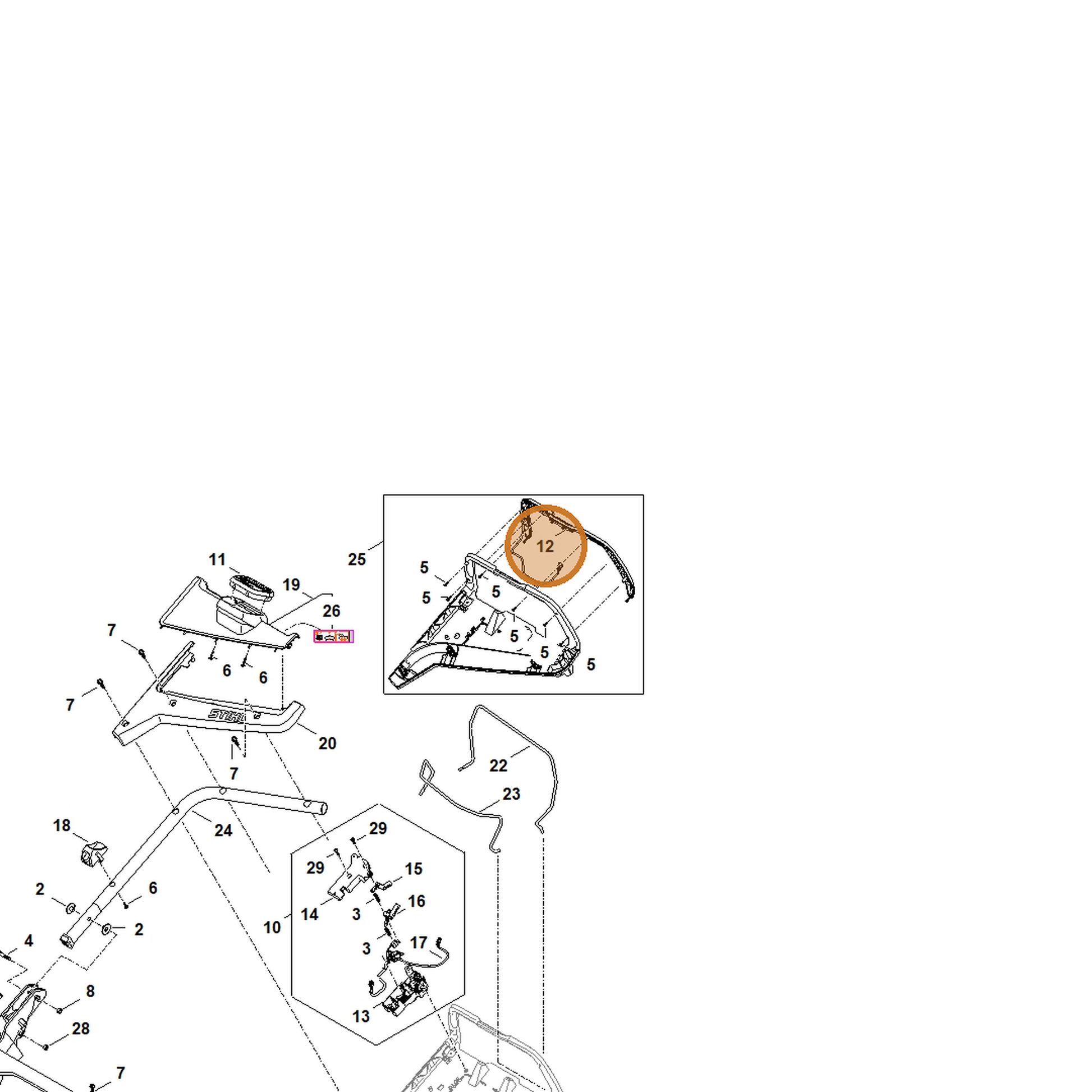 STIHL part WA41-430-3515 — IPL diagram snippet (6x zoom, amber highlight)