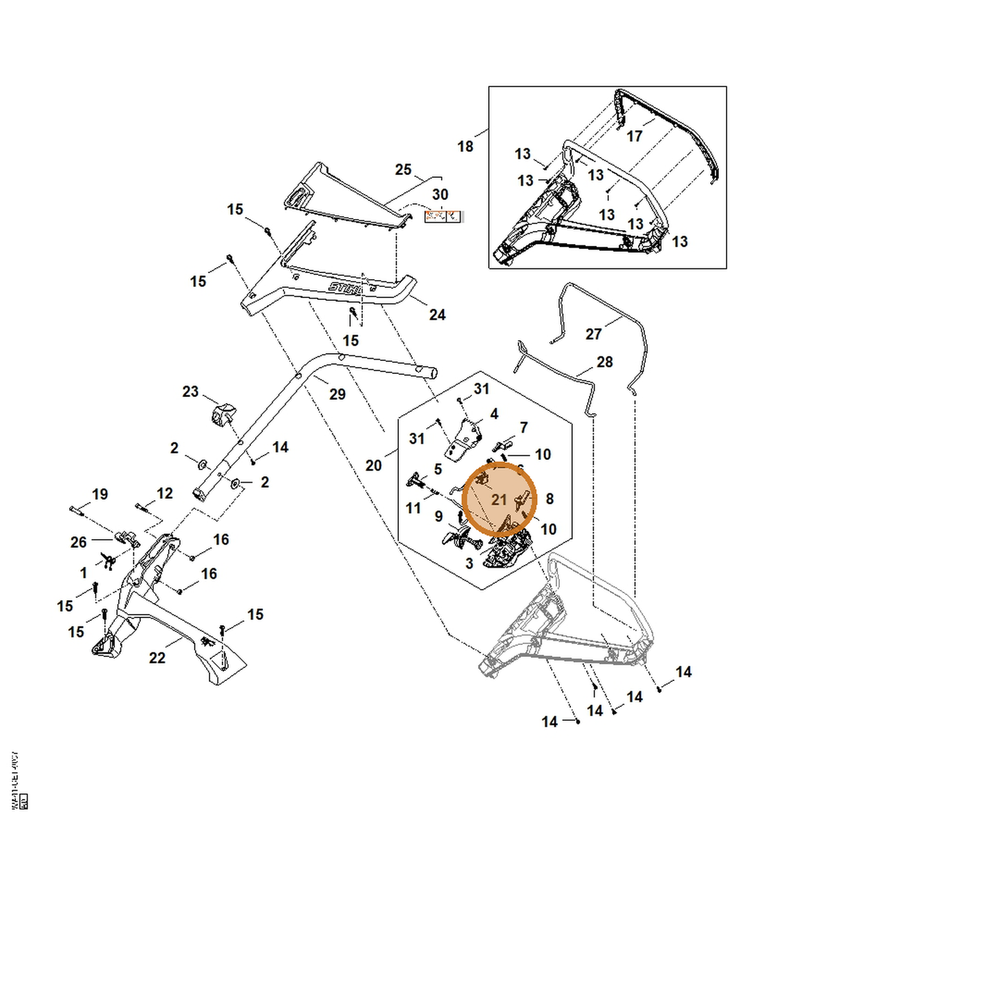 STIHL part WA41-440-3010 — IPL diagram snippet (6x zoom, amber highlight)