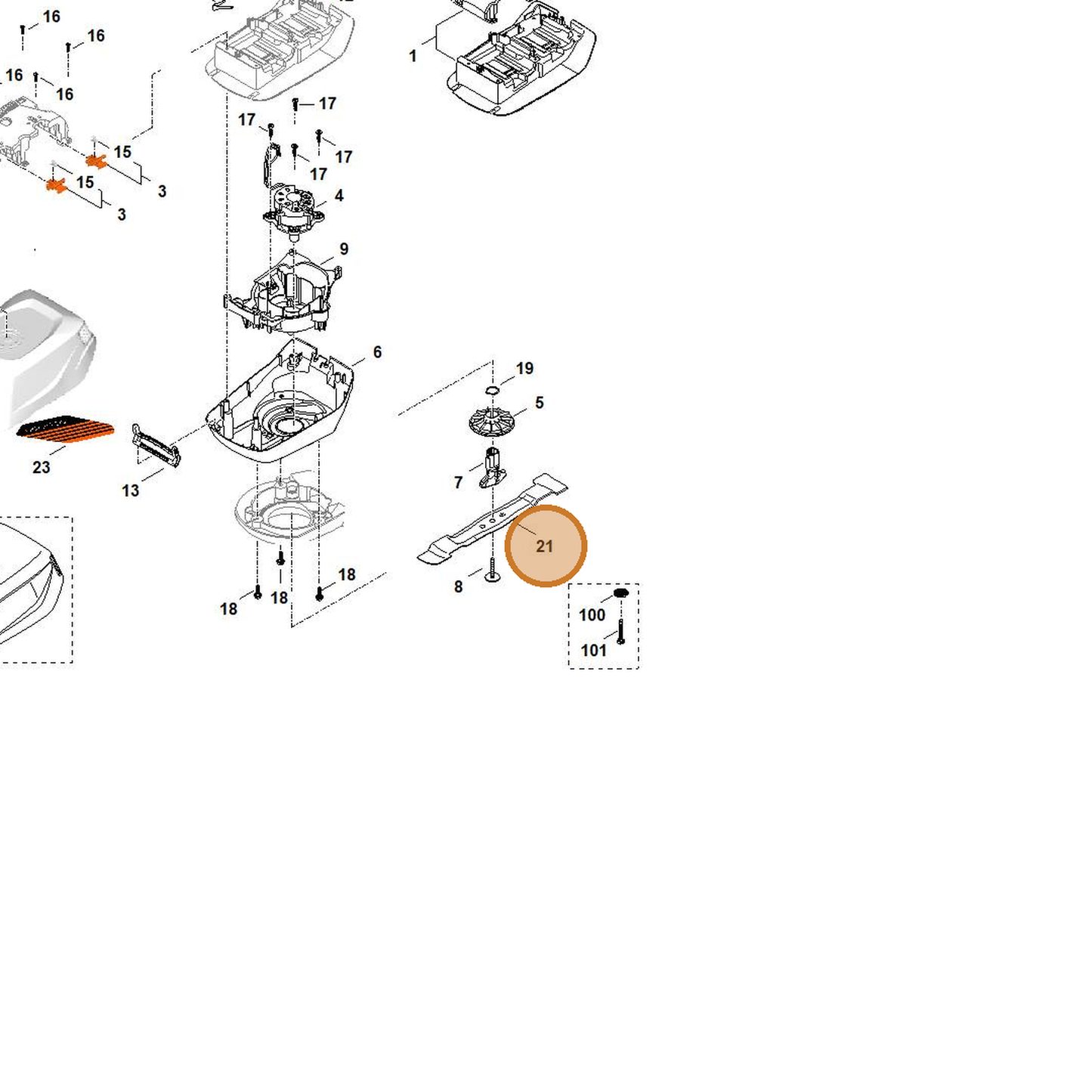 STIHL part WA41-702-0105 — IPL diagram snippet (6x zoom, amber highlight)