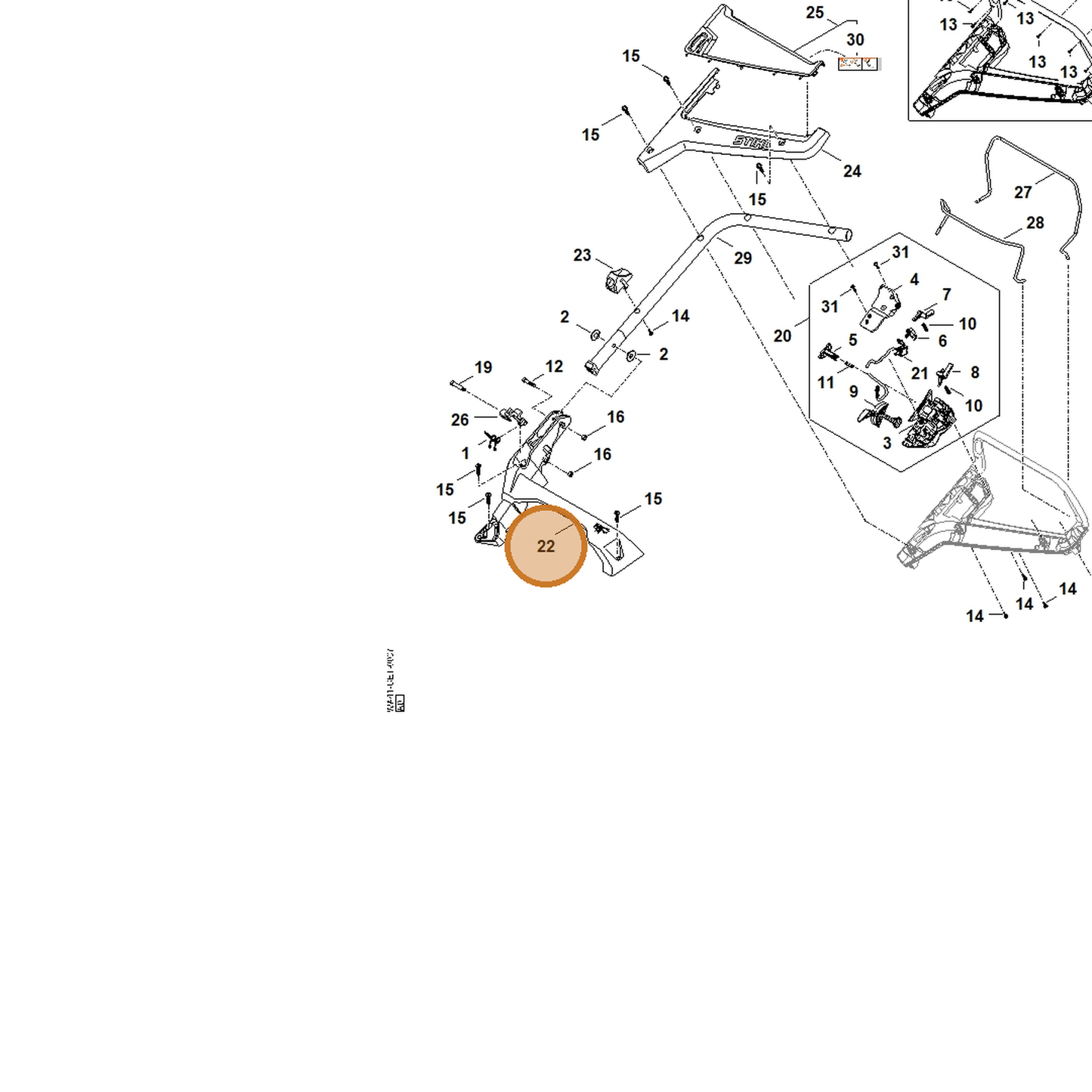 STIHL part WA41-703-6201 — IPL diagram snippet (6x zoom, amber highlight)