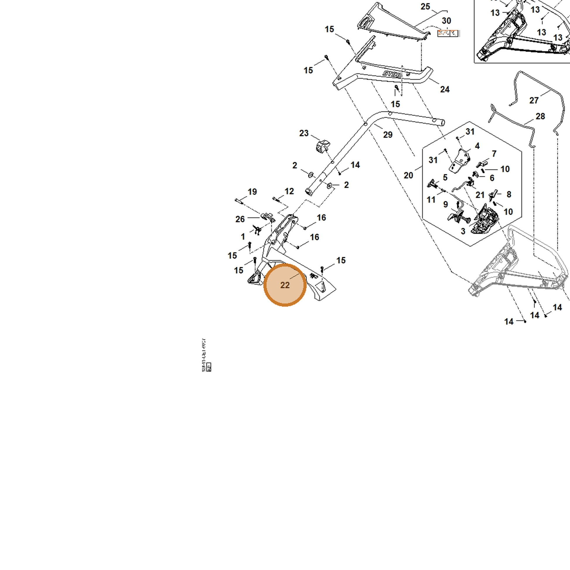 STIHL part WA41-703-6201 — IPL diagram snippet (6x zoom, amber highlight)