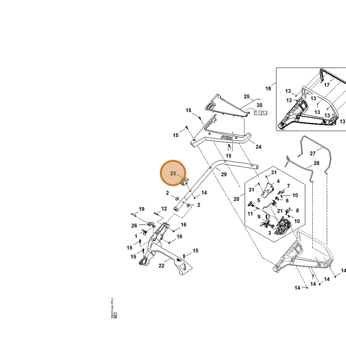 STIHL part WA41-706-0100 — IPL diagram snippet (6x zoom, amber highlight)