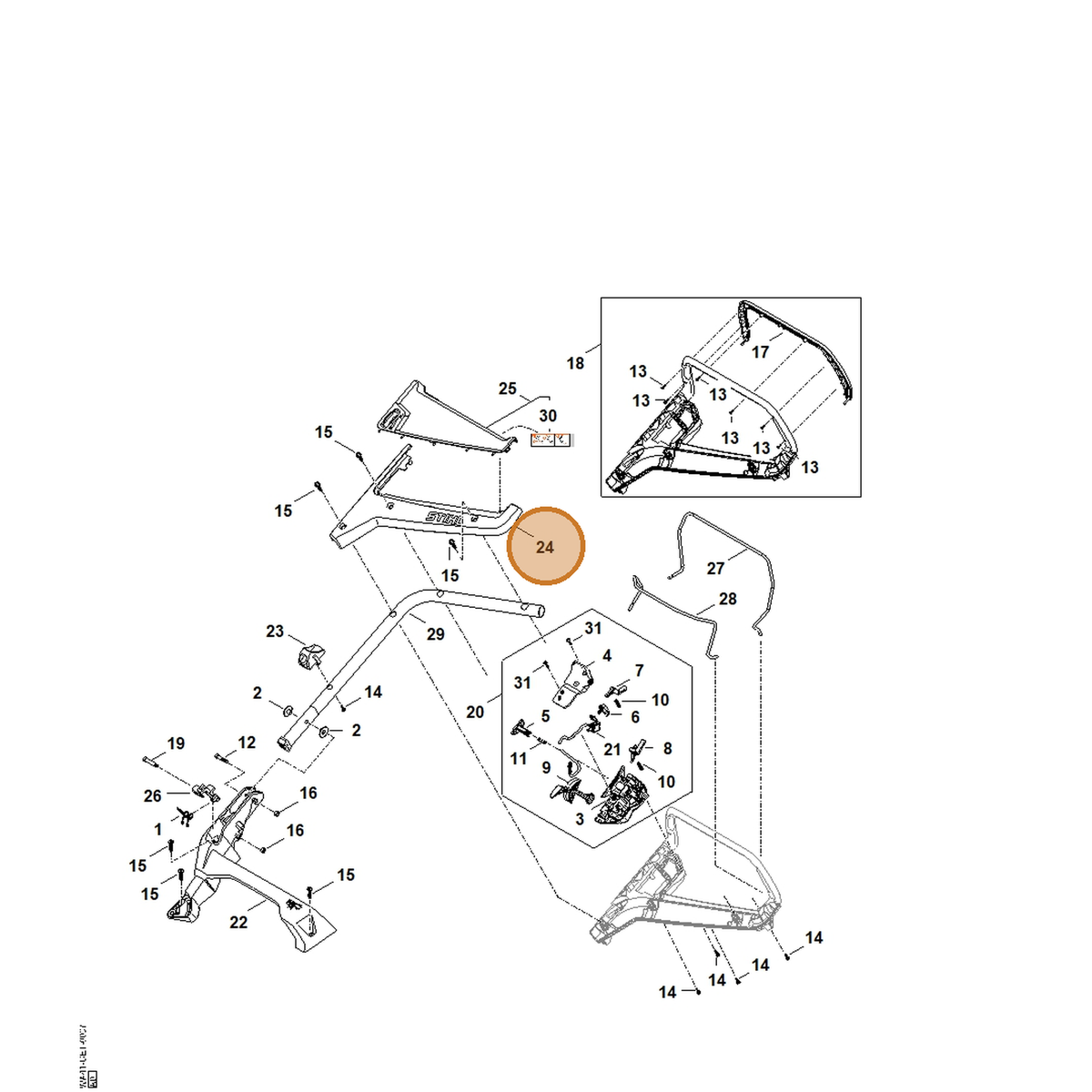STIHL part WA41-706-0730 — IPL diagram snippet (6x zoom, amber highlight)