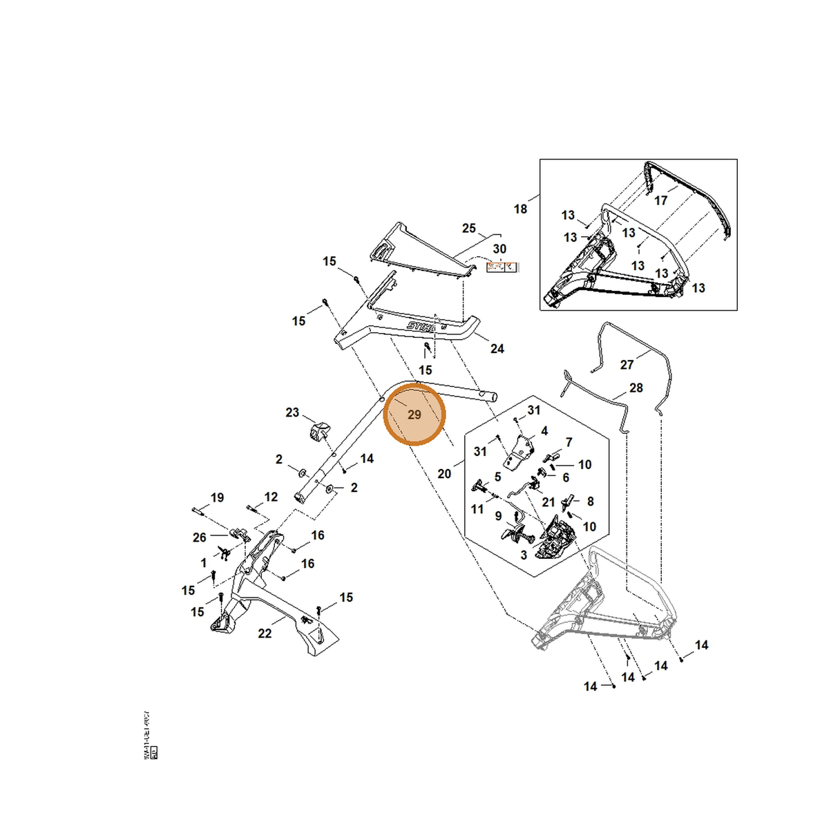 STIHL part WA41-780-2800 — IPL diagram snippet (6x zoom, amber highlight)