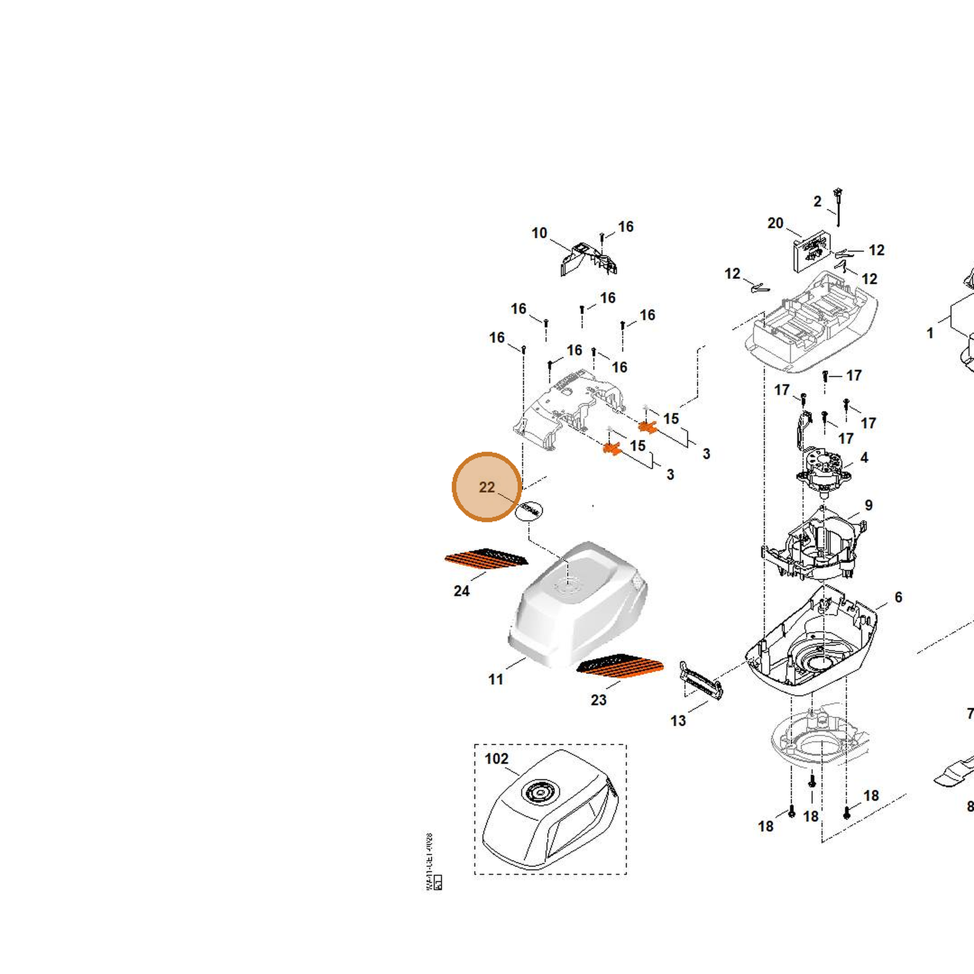 STIHL part WA41-967-0110 — IPL diagram snippet (6x zoom, amber highlight)