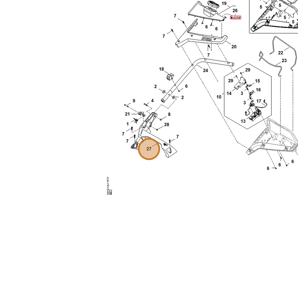 STIHL part WA42-703-6201 — IPL diagram snippet (6x zoom, amber highlight)