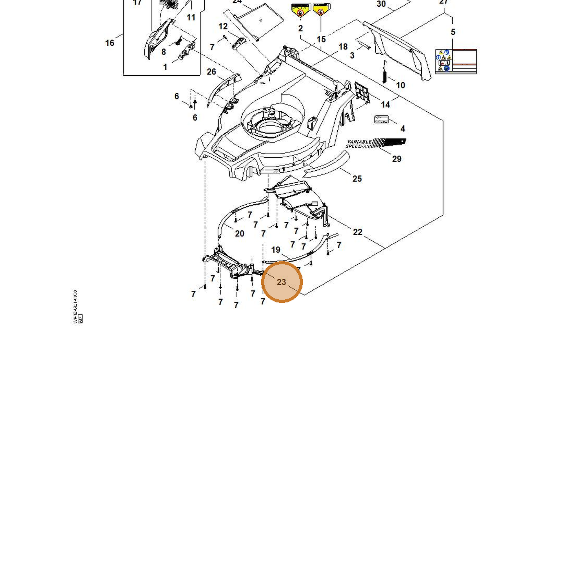 STIHL part WA42-706-0701 — IPL diagram snippet (6x zoom, amber highlight)