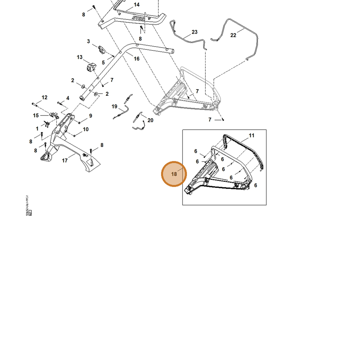 STIHL part WB21-780-3000 — IPL diagram snippet (6x zoom, amber highlight)