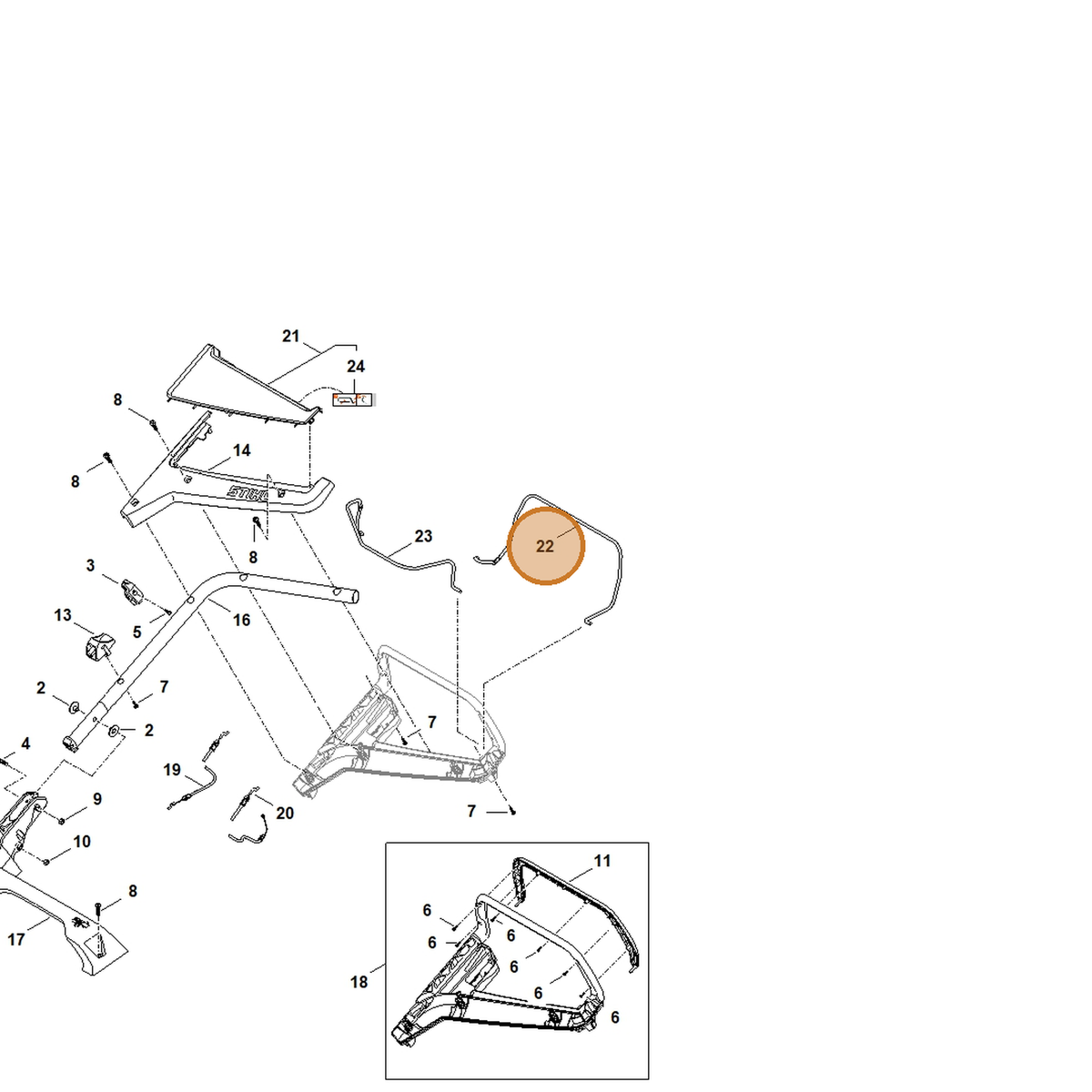 STIHL part WB41-764-0200 — IPL diagram snippet (6x zoom, amber highlight)