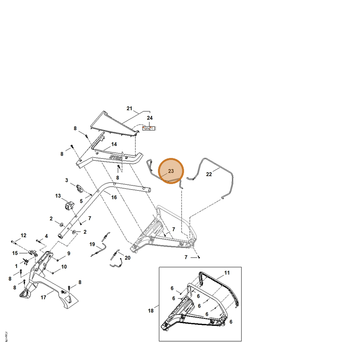STIHL part WB41-764-0205 — IPL diagram snippet (6x zoom, amber highlight)