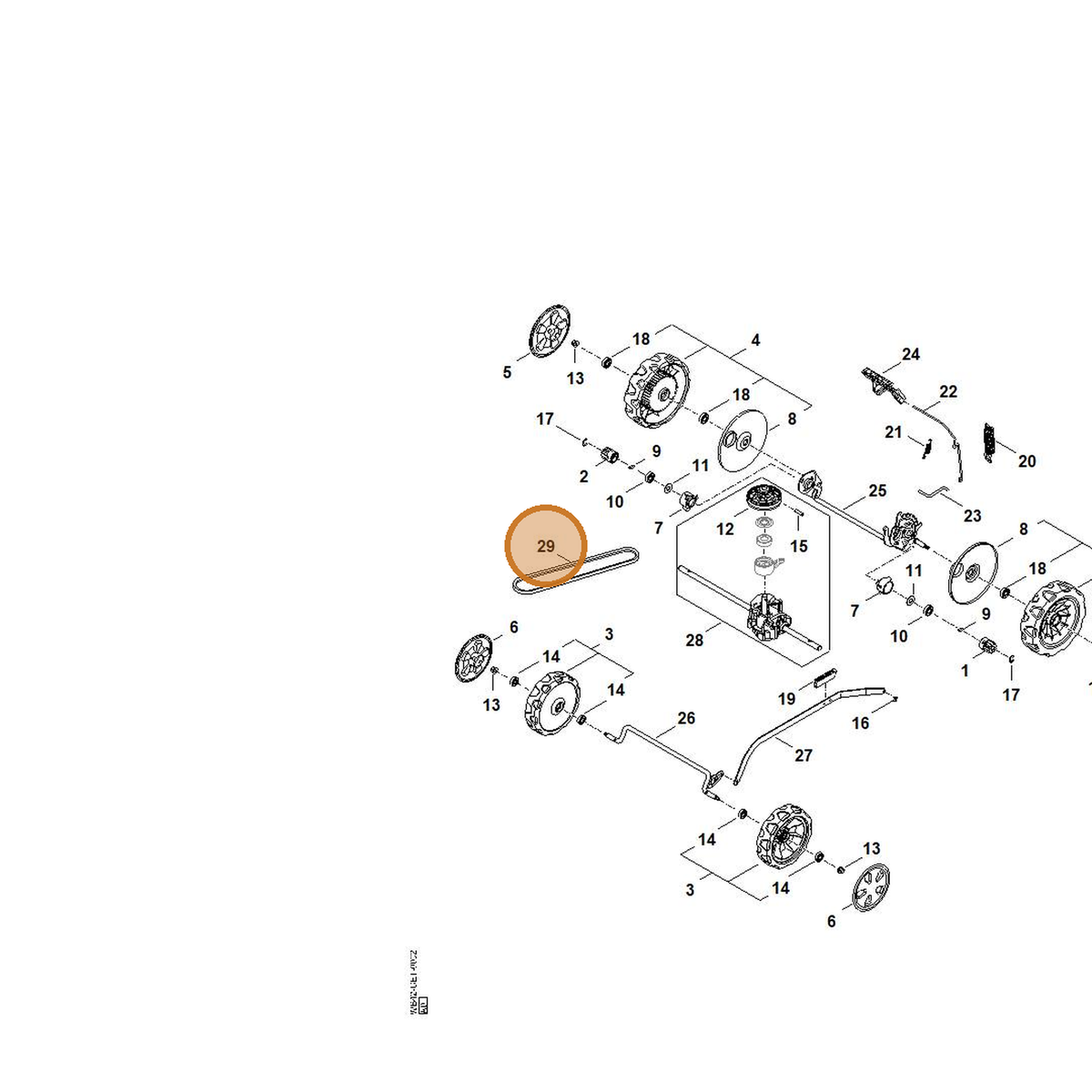 STIHL part WB42-704-2105 — IPL diagram snippet (6x zoom, amber highlight)