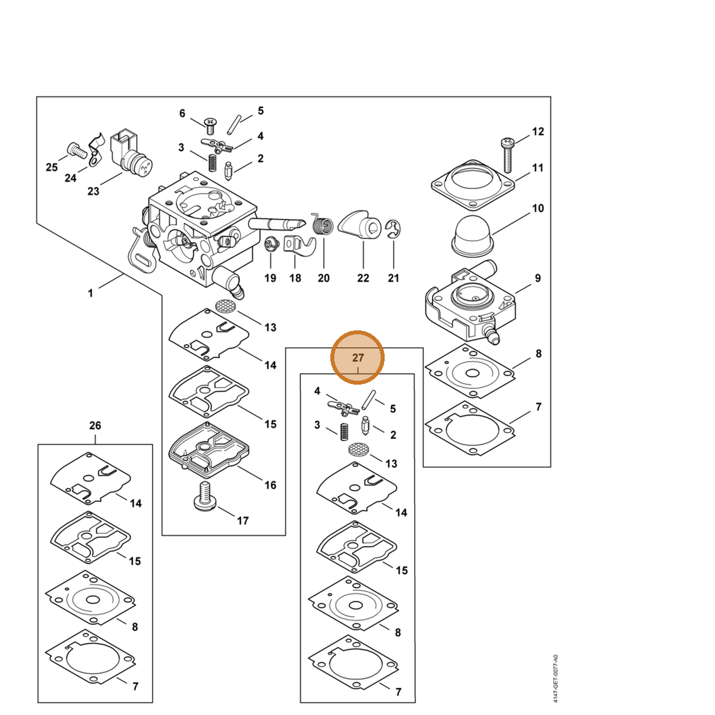STIHL part Z000-001-K129 — IPL diagram snippet (6x zoom, amber highlight)