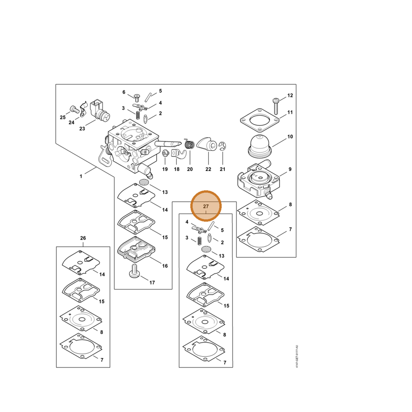 STIHL part Z000-001-K177 — IPL diagram snippet (6x zoom, amber highlight)