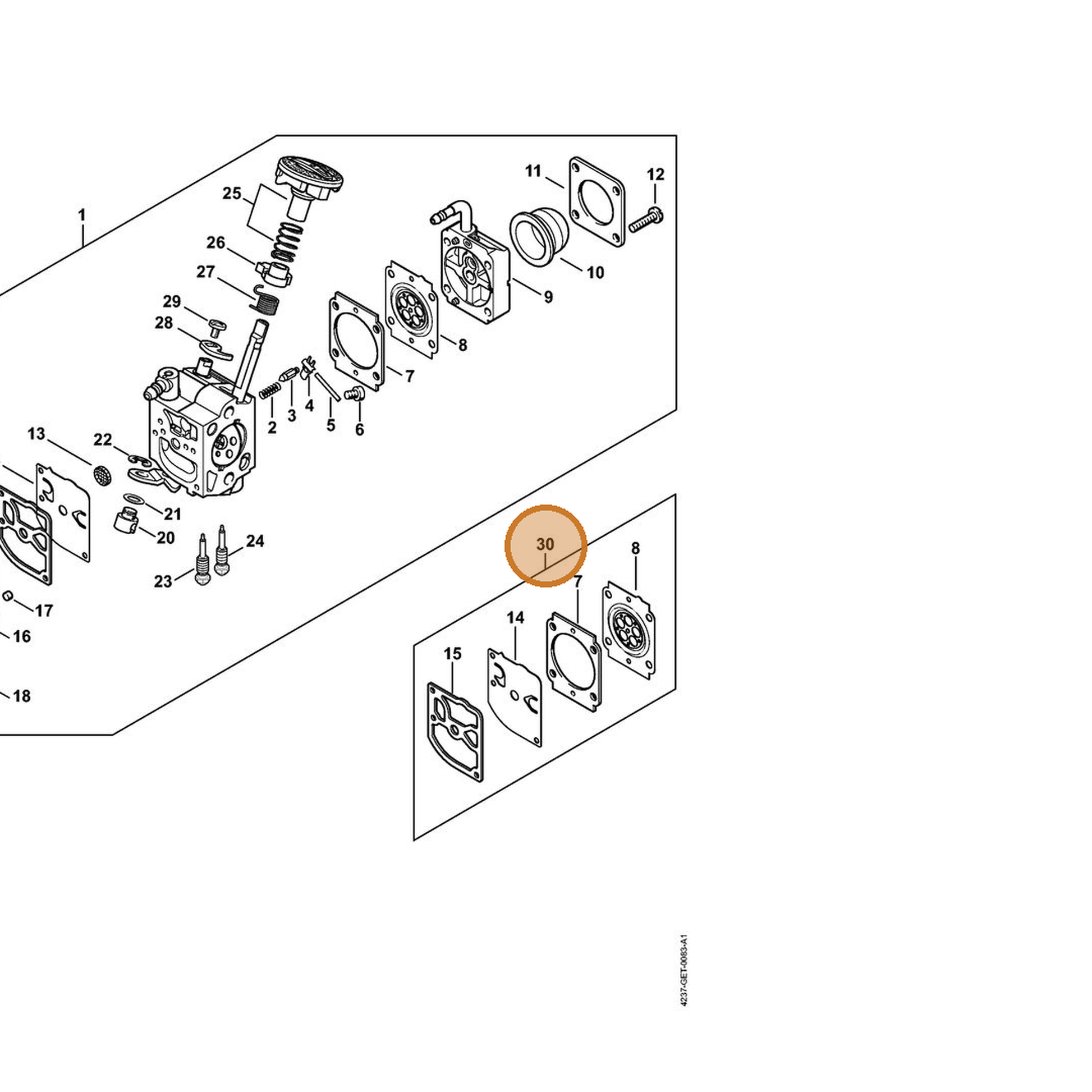 STIHL part Z000-003-K004 — IPL diagram snippet (6x zoom, amber highlight)