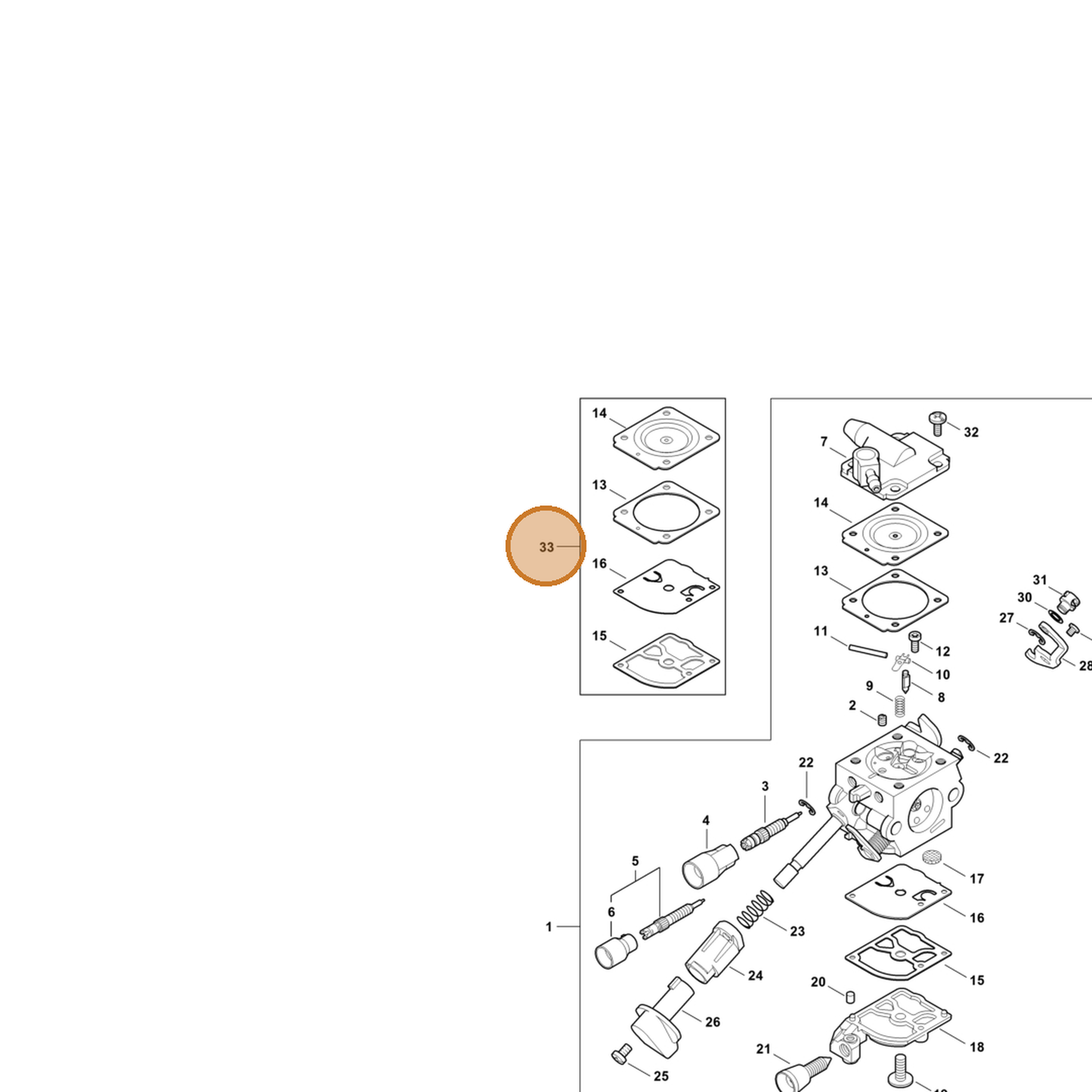 STIHL part Z000-003-K035 — IPL diagram snippet (6x zoom, amber highlight)