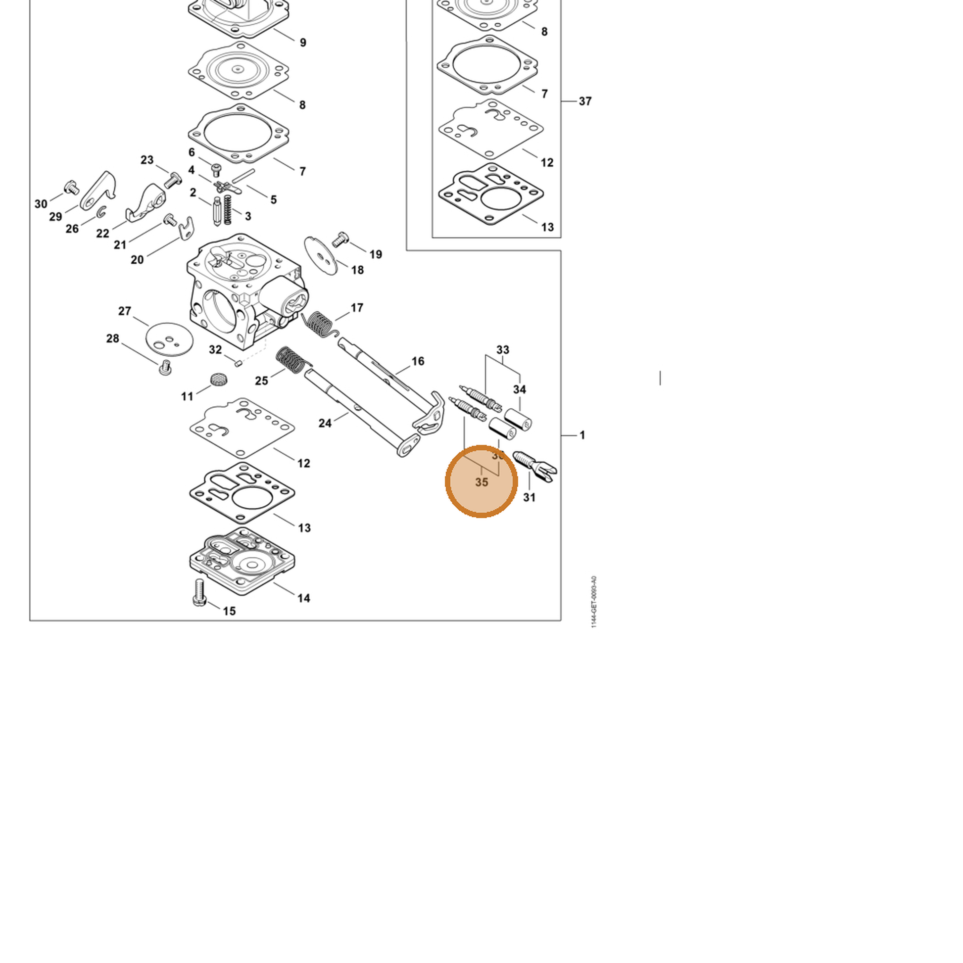 STIHL part Z000-030-K004 — IPL diagram snippet (6x zoom, amber highlight)