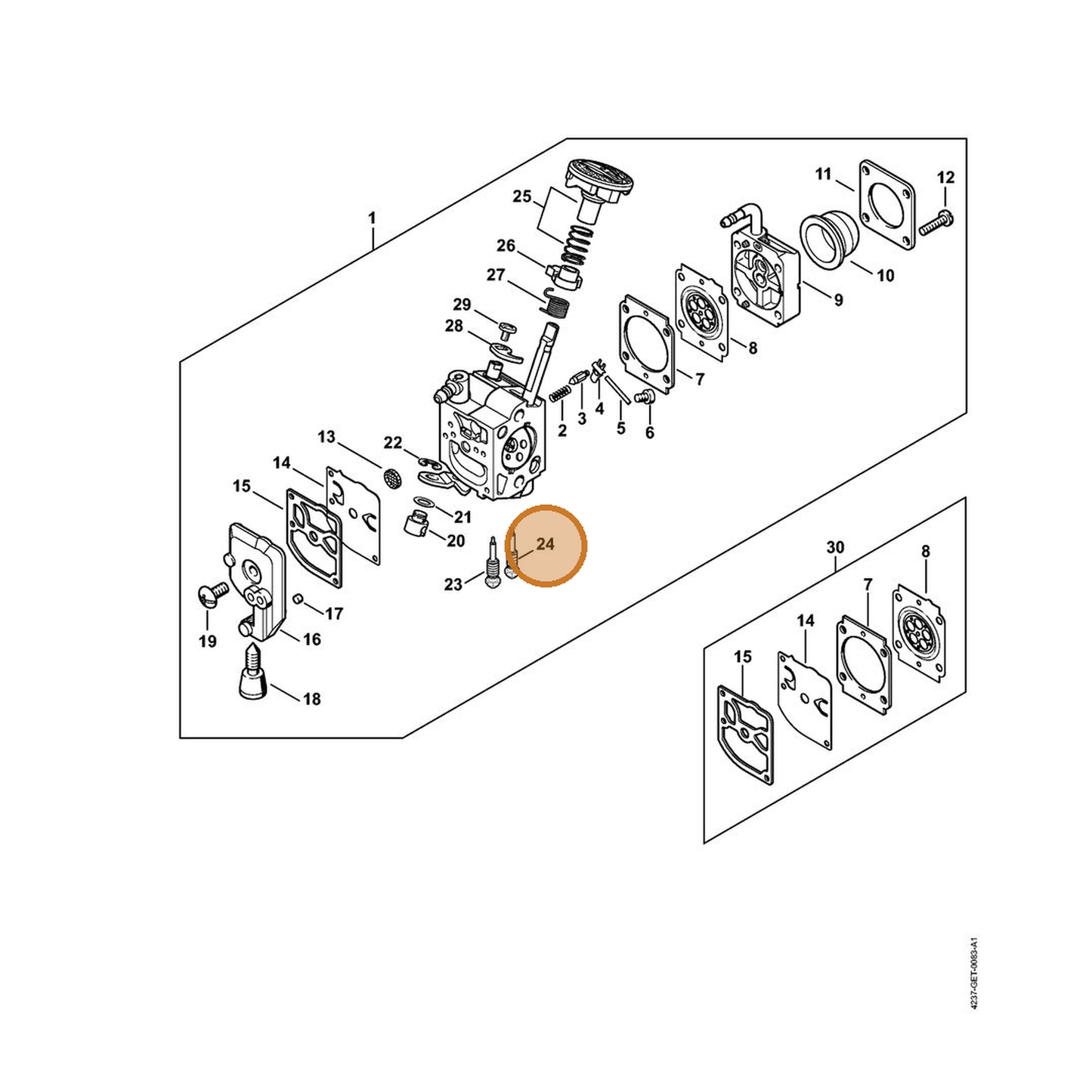 STIHL part Z000-030-Z009 — IPL diagram snippet (6x zoom, amber highlight)