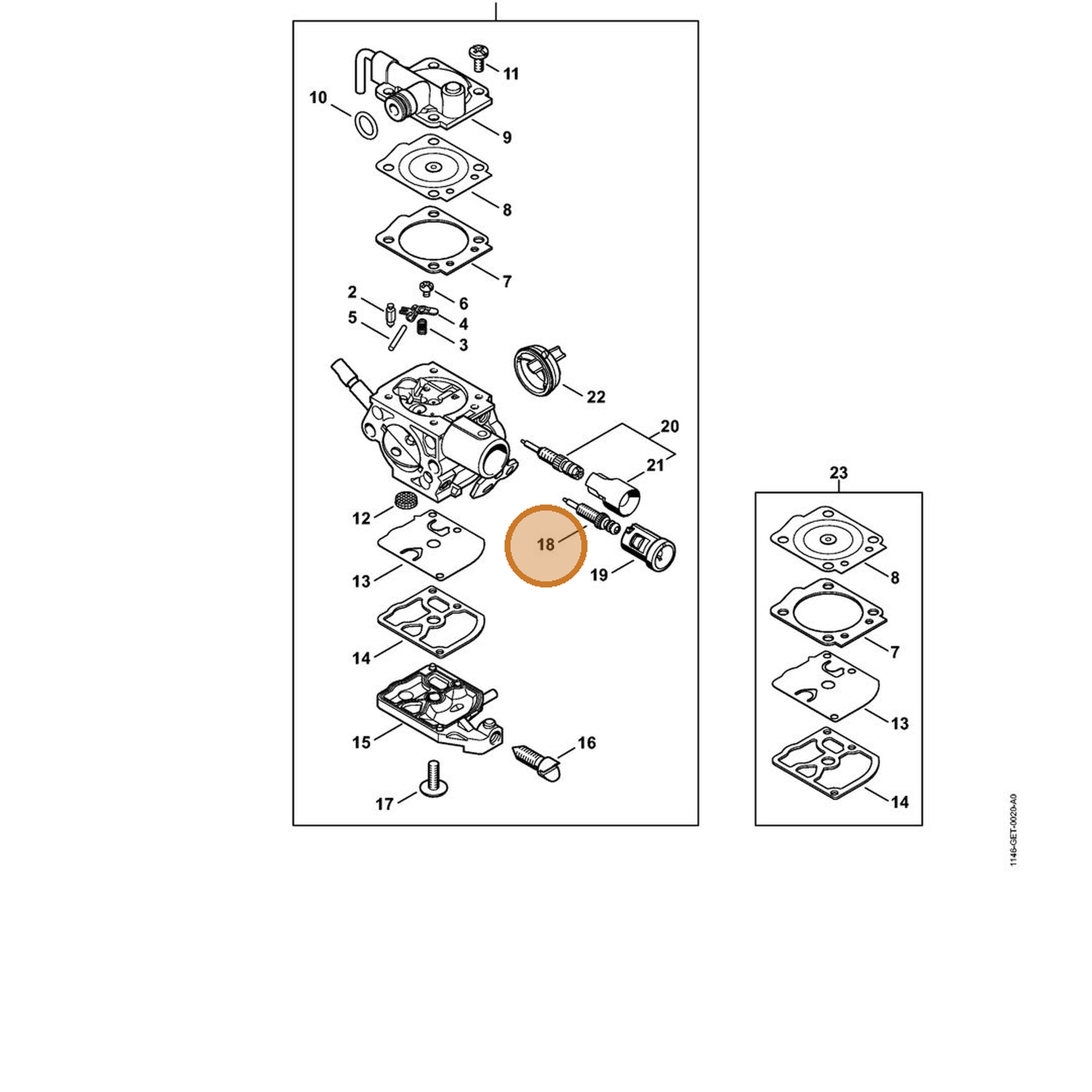 STIHL part Z000-030-Z019 — IPL diagram snippet (6x zoom, amber highlight)