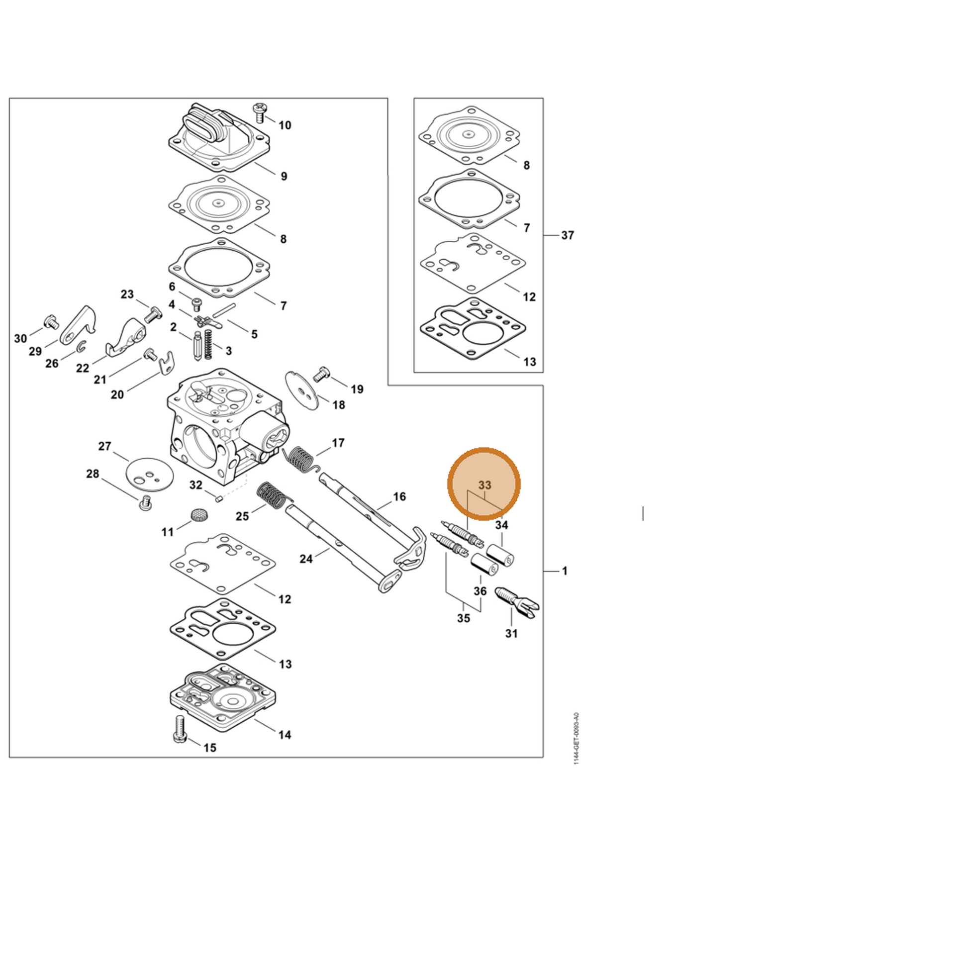 STIHL part Z000-031-K018 — IPL diagram snippet (6x zoom, amber highlight)