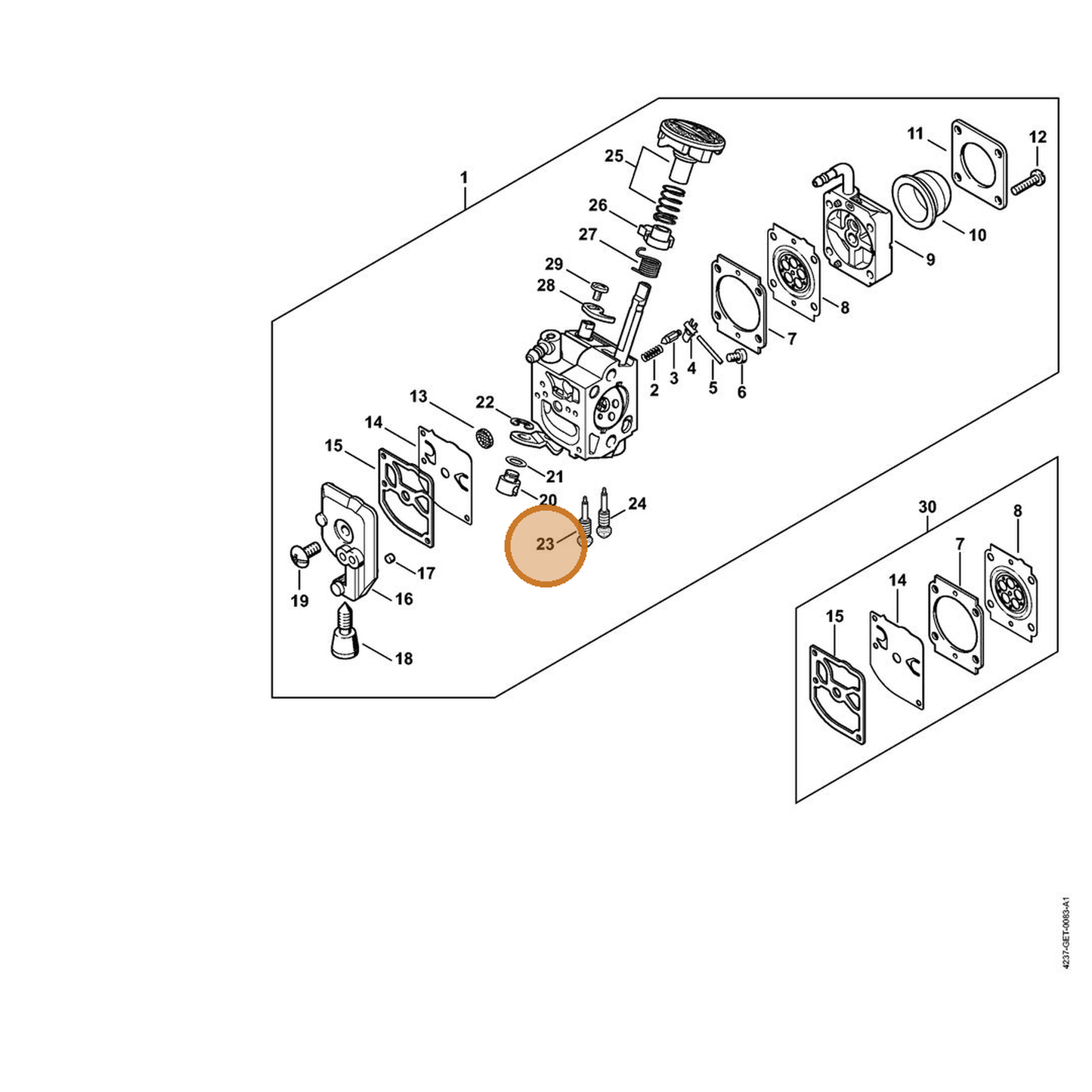 STIHL part Z000-031-Z008 — IPL diagram snippet (6x zoom, amber highlight)