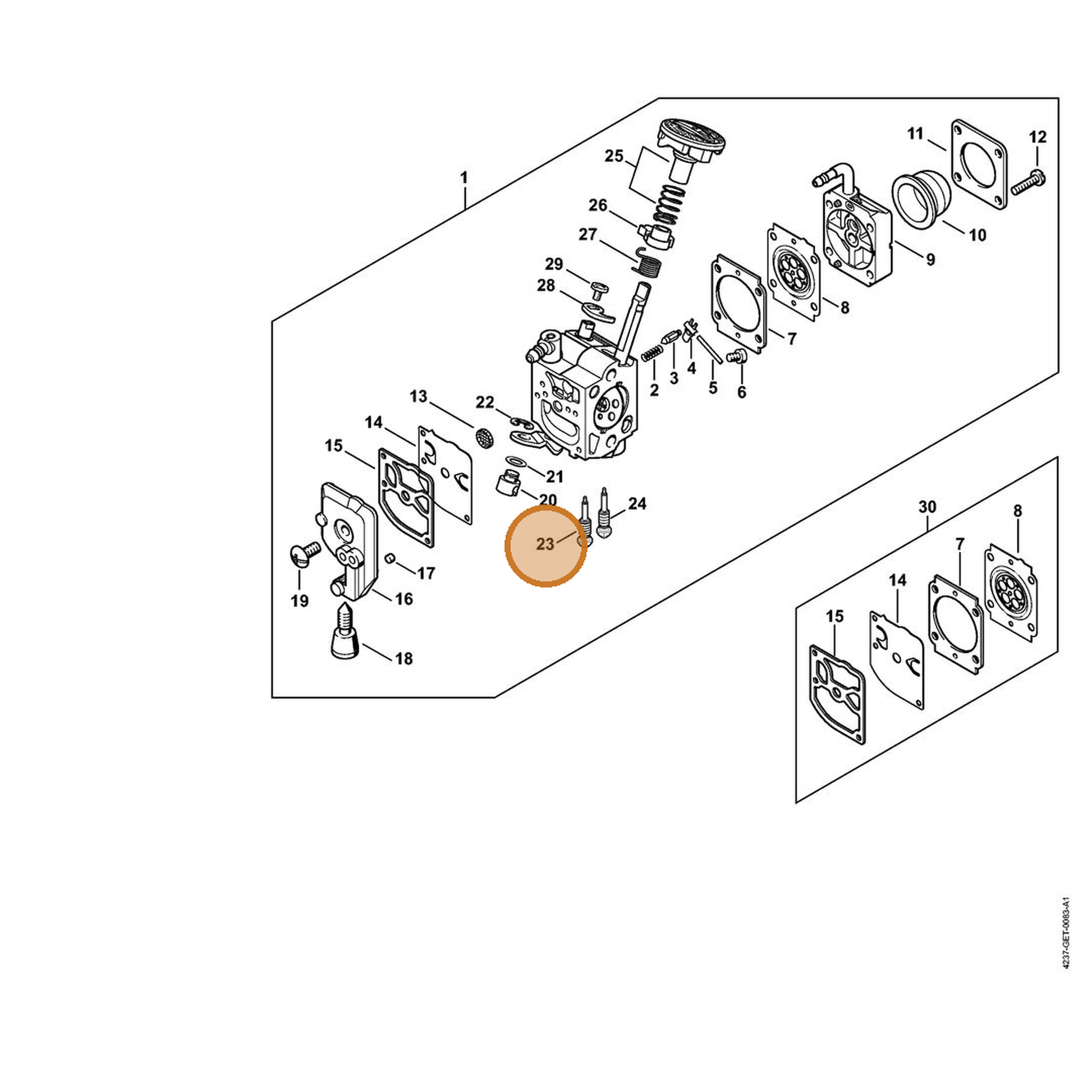 STIHL part Z000-031-Z008 — IPL diagram snippet (6x zoom, amber highlight)