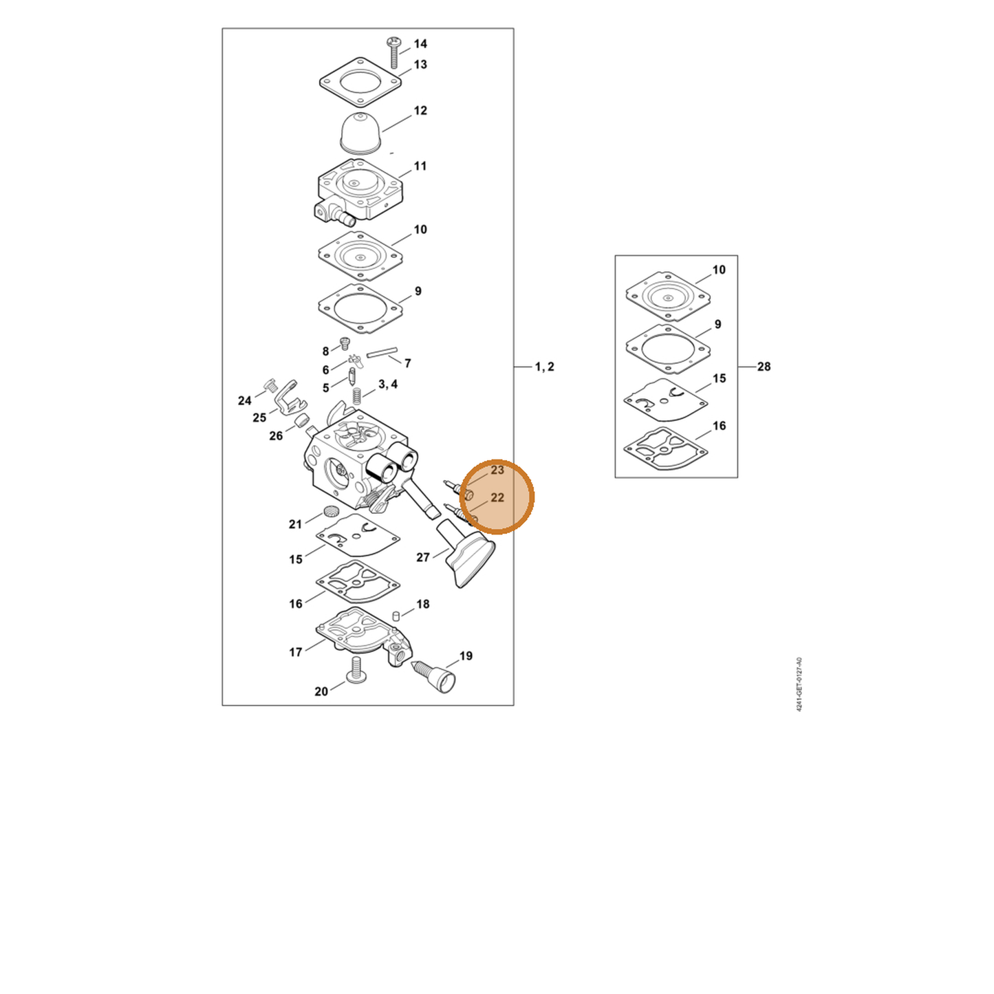 STIHL part Z000-031-Z010 — IPL diagram snippet (6x zoom, amber highlight)