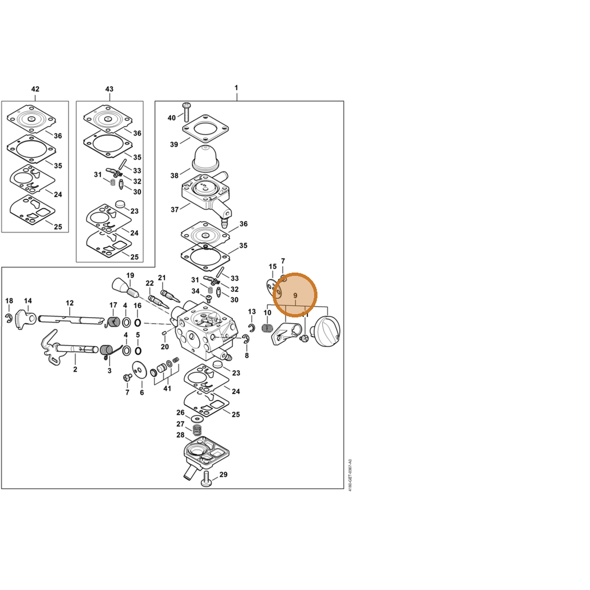 STIHL part Z000-042-K001 — IPL diagram snippet (6x zoom, amber highlight)