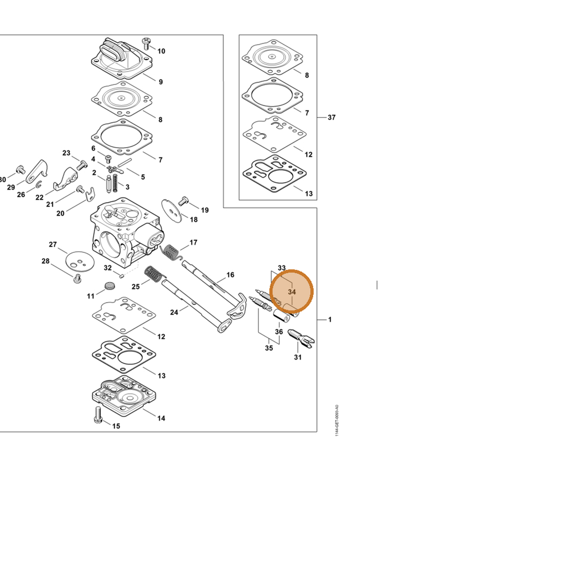 STIHL part Z000-061-A000 — IPL diagram snippet (6x zoom, amber highlight)