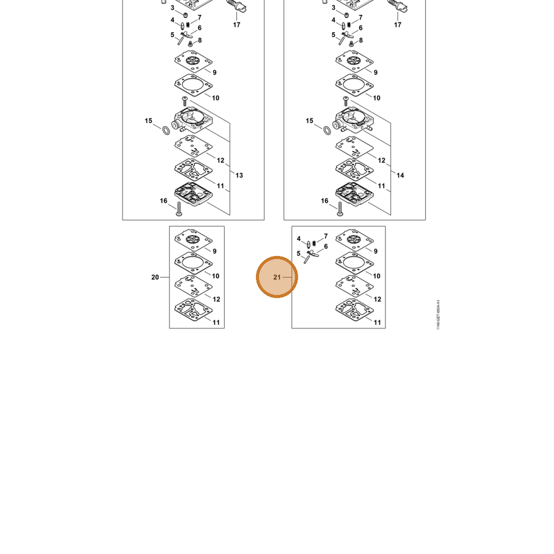 STIHL part Z010-001-K015 — IPL diagram snippet (6x zoom, amber highlight)