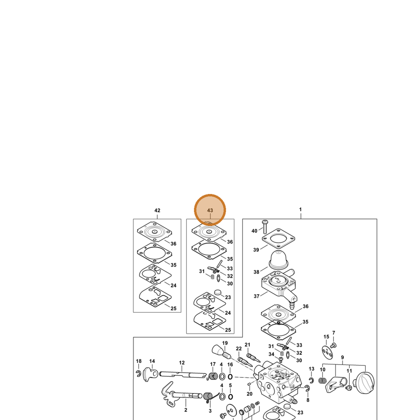 STIHL part Z010-001-K017 — IPL diagram snippet (6x zoom, amber highlight)