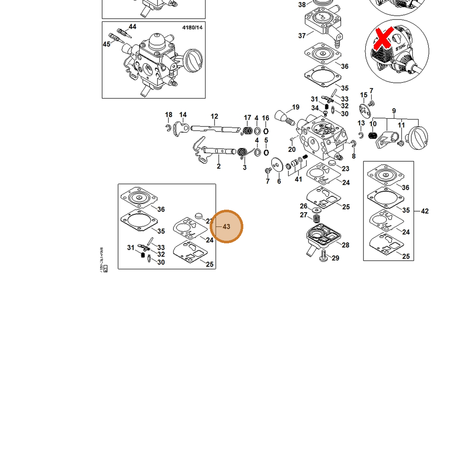 STIHL part Z010-001-K018 — IPL diagram snippet (6x zoom, amber highlight)