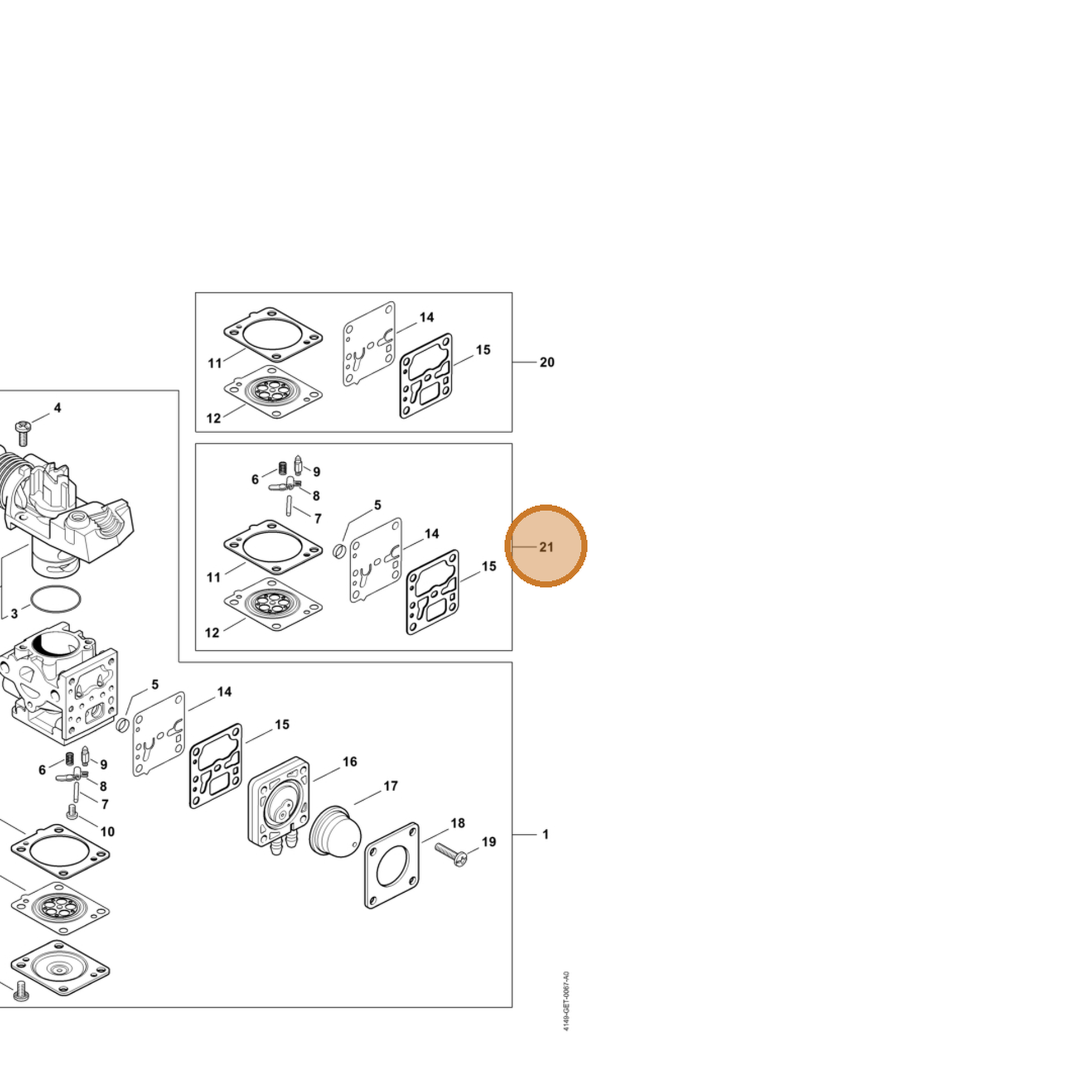 STIHL part Z010-001-K019 — IPL diagram snippet (6x zoom, amber highlight)